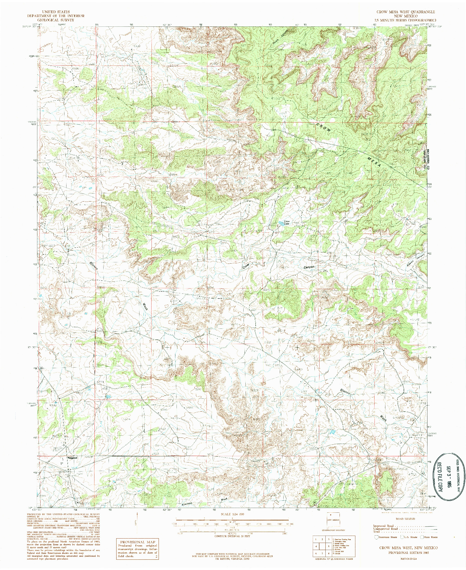 USGS 1:24000-SCALE QUADRANGLE FOR CROW MESA WEST, NM 1985