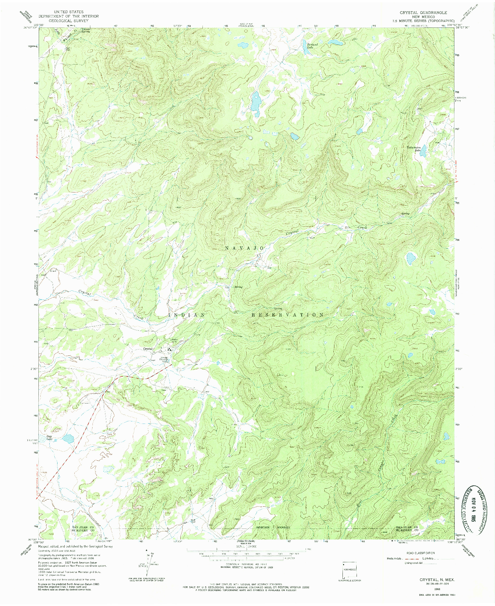 USGS 1:24000-SCALE QUADRANGLE FOR CRYSTAL, NM 1966