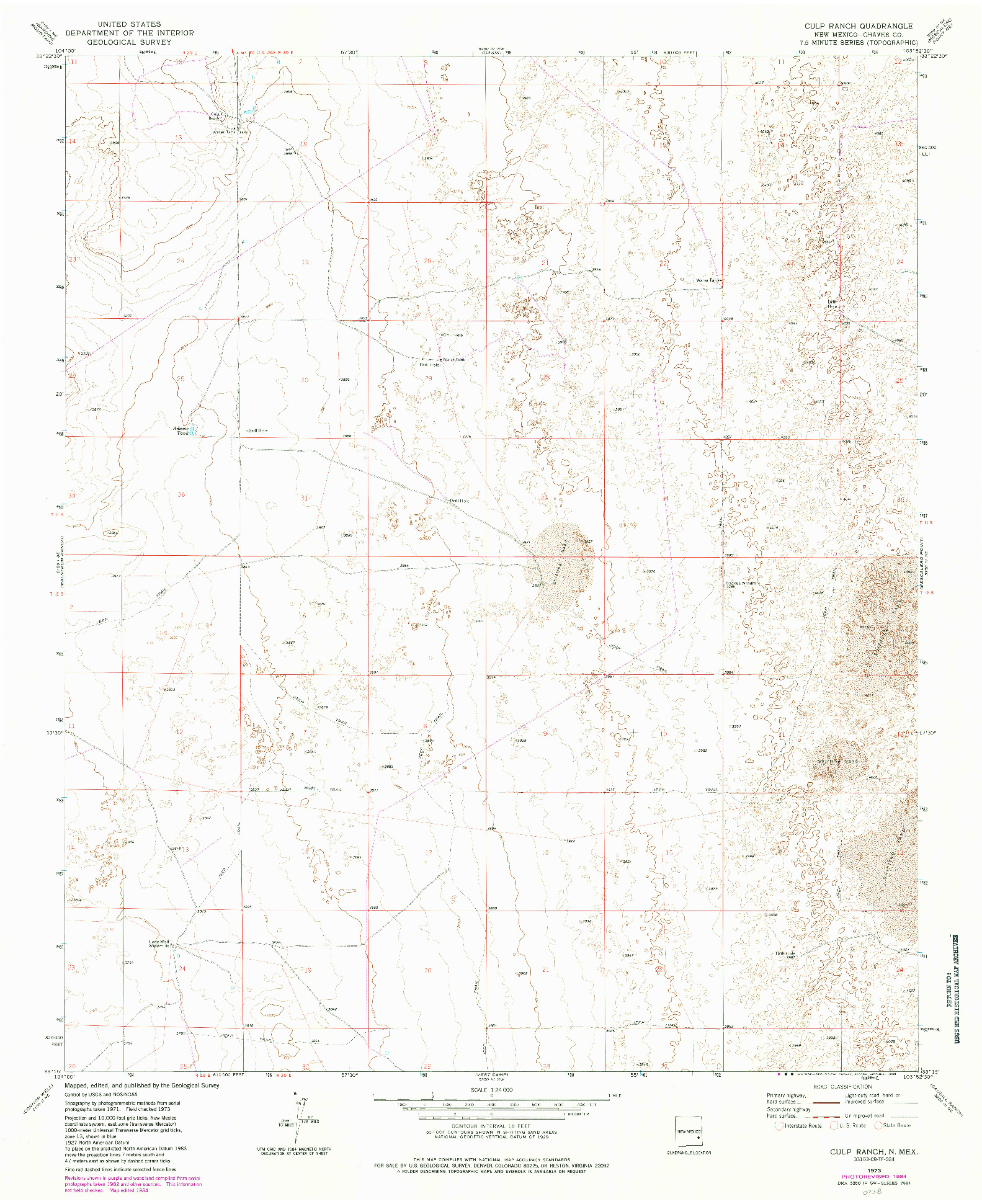 USGS 1:24000-SCALE QUADRANGLE FOR CULP RANCH, NM 1973