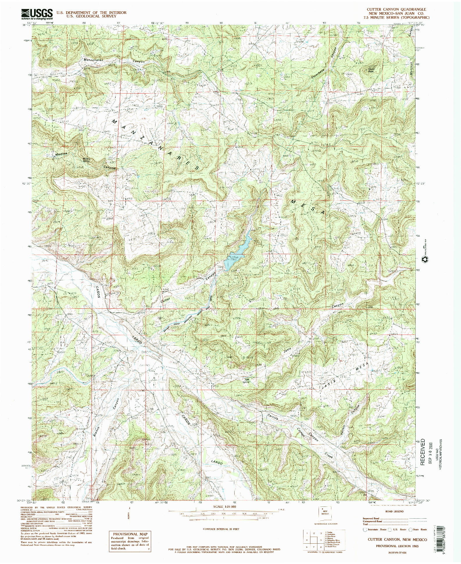 USGS 1:24000-SCALE QUADRANGLE FOR CUTTER CANYON, NM 1985
