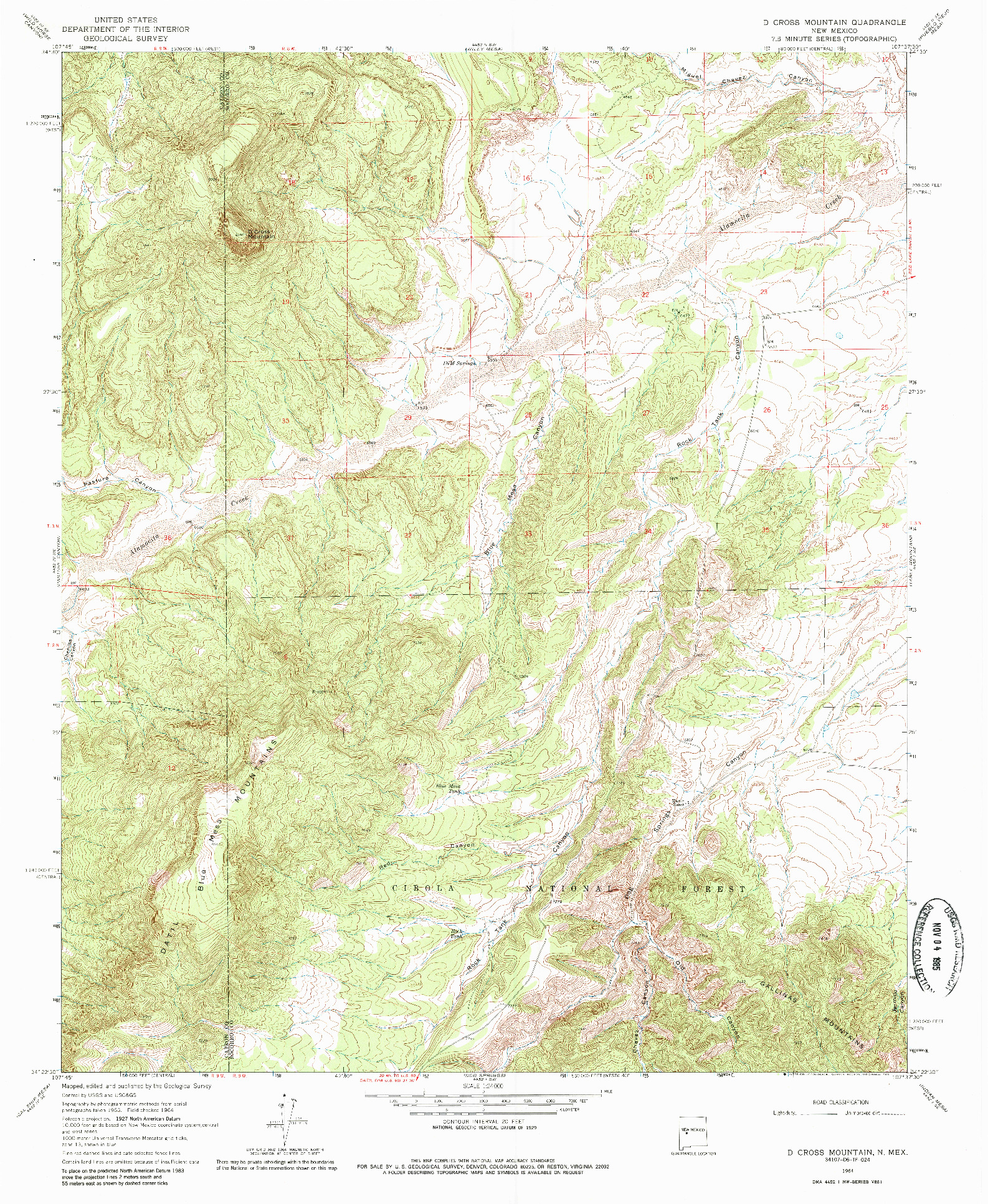 USGS 1:24000-SCALE QUADRANGLE FOR D CROSS MOUNTAIN, NM 1964