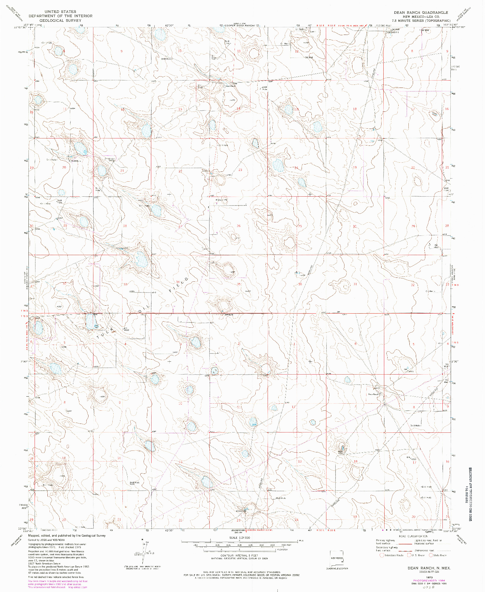 USGS 1:24000-SCALE QUADRANGLE FOR DEAN RANCH, NM 1973