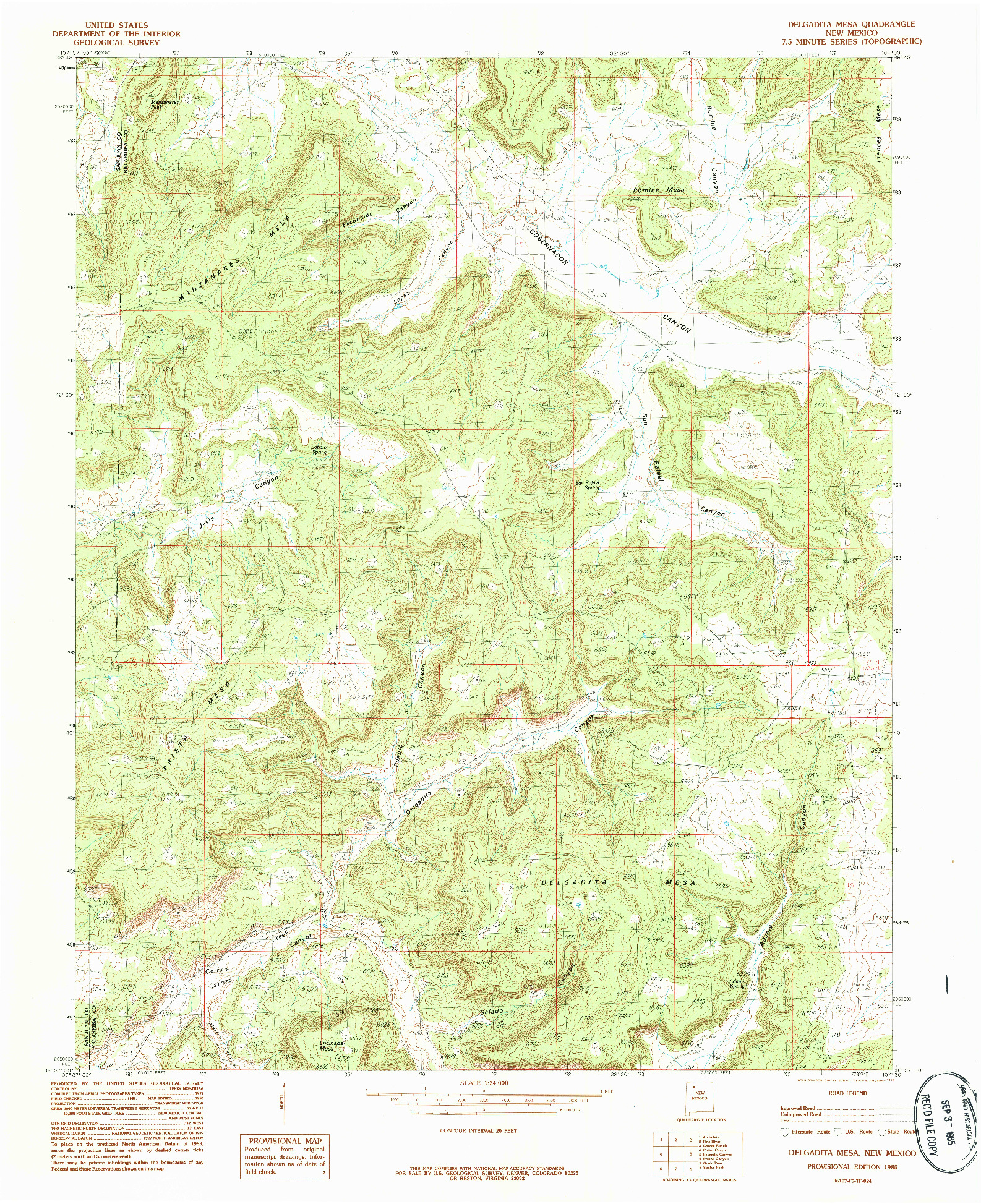 USGS 1:24000-SCALE QUADRANGLE FOR DELGADITA MESA, NM 1985