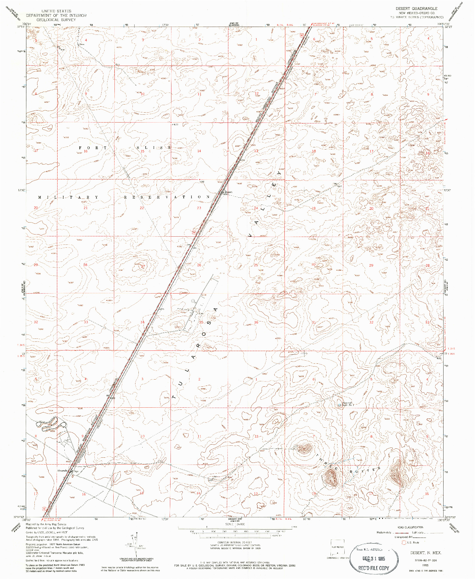 USGS 1:24000-SCALE QUADRANGLE FOR DESERT, NM 1955