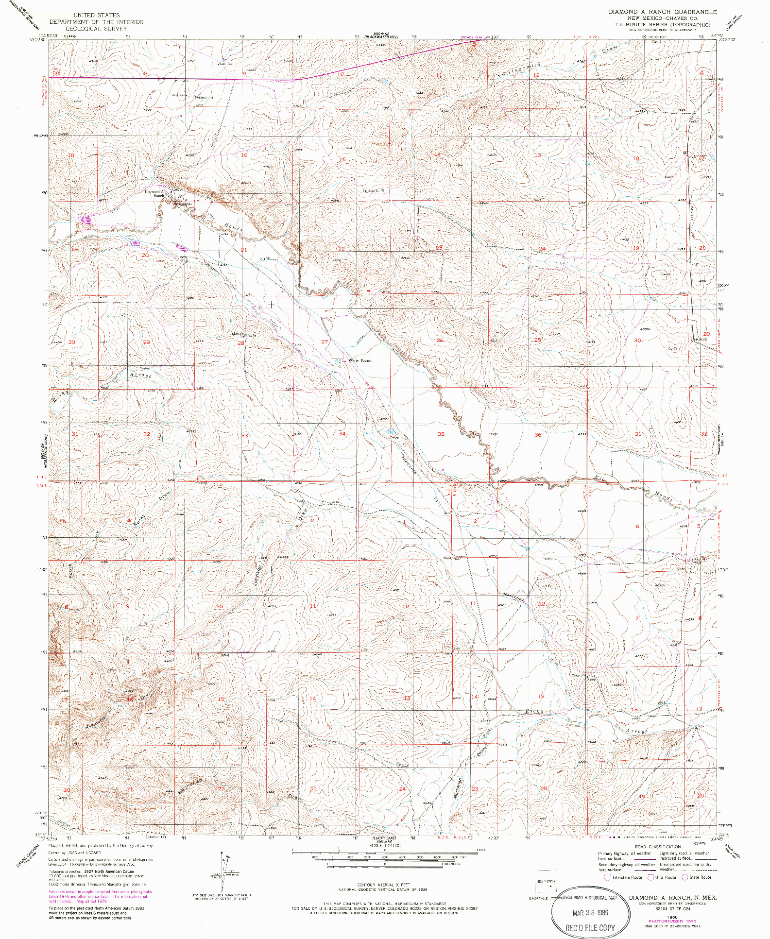 USGS 1:24000-SCALE QUADRANGLE FOR DIAMOND A RANCH, NM 1959