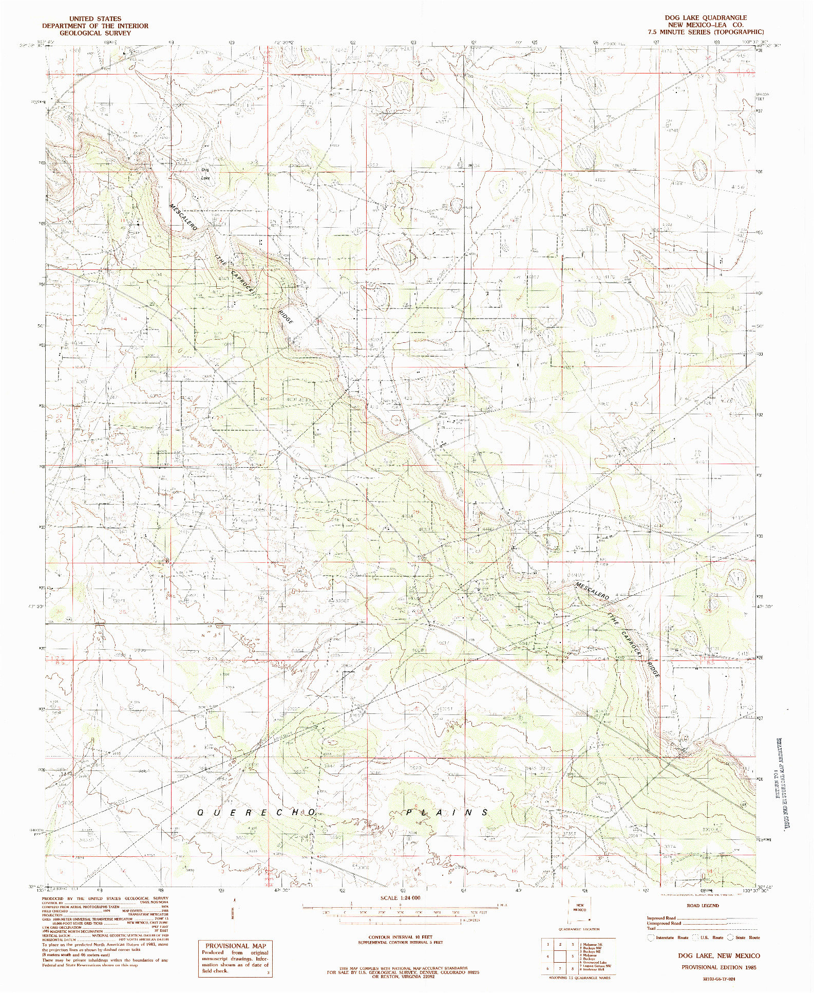 USGS 1:24000-SCALE QUADRANGLE FOR DOG LAKE, NM 1985