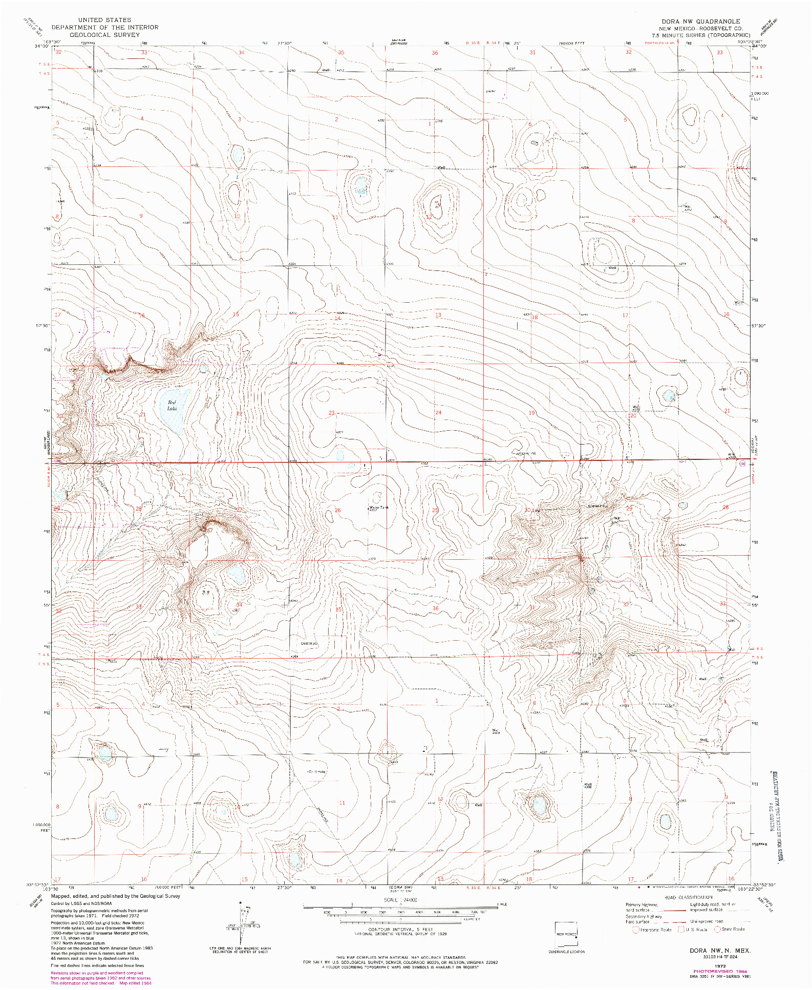 USGS 1:24000-SCALE QUADRANGLE FOR DORA NW, NM 1972