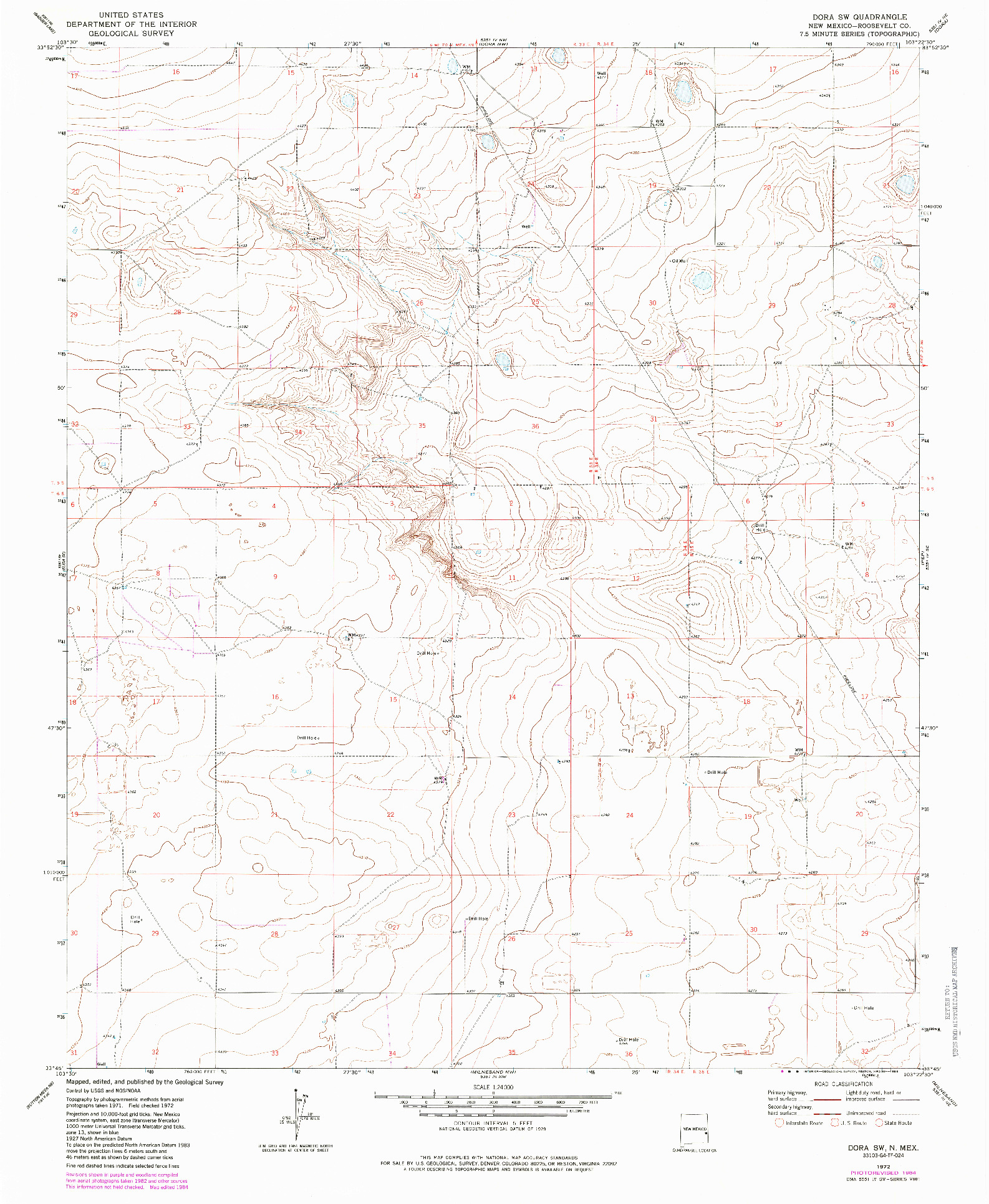 USGS 1:24000-SCALE QUADRANGLE FOR DORA SW, NM 1972