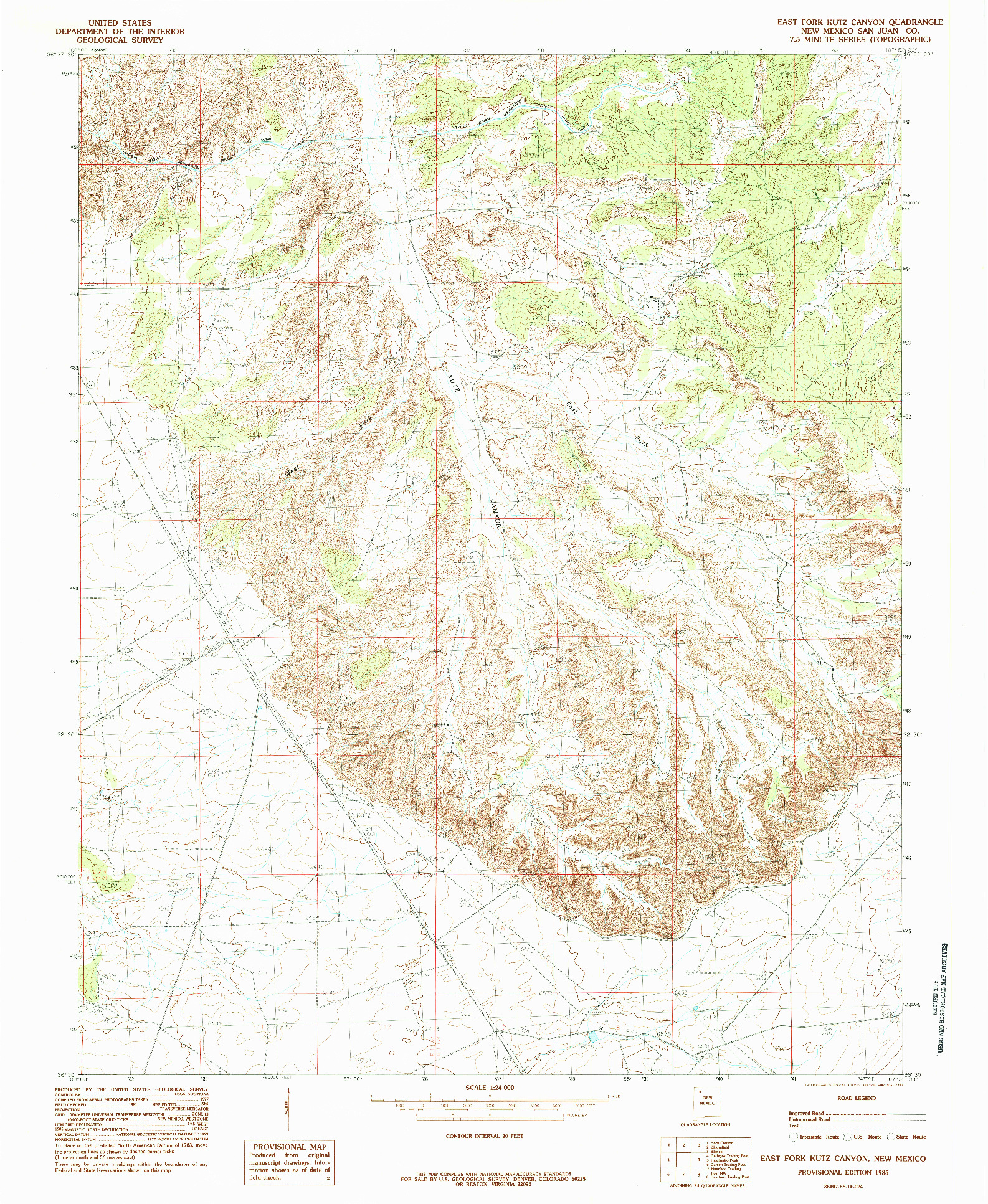 USGS 1:24000-SCALE QUADRANGLE FOR EAST KUTZ CANYON, NM 1985