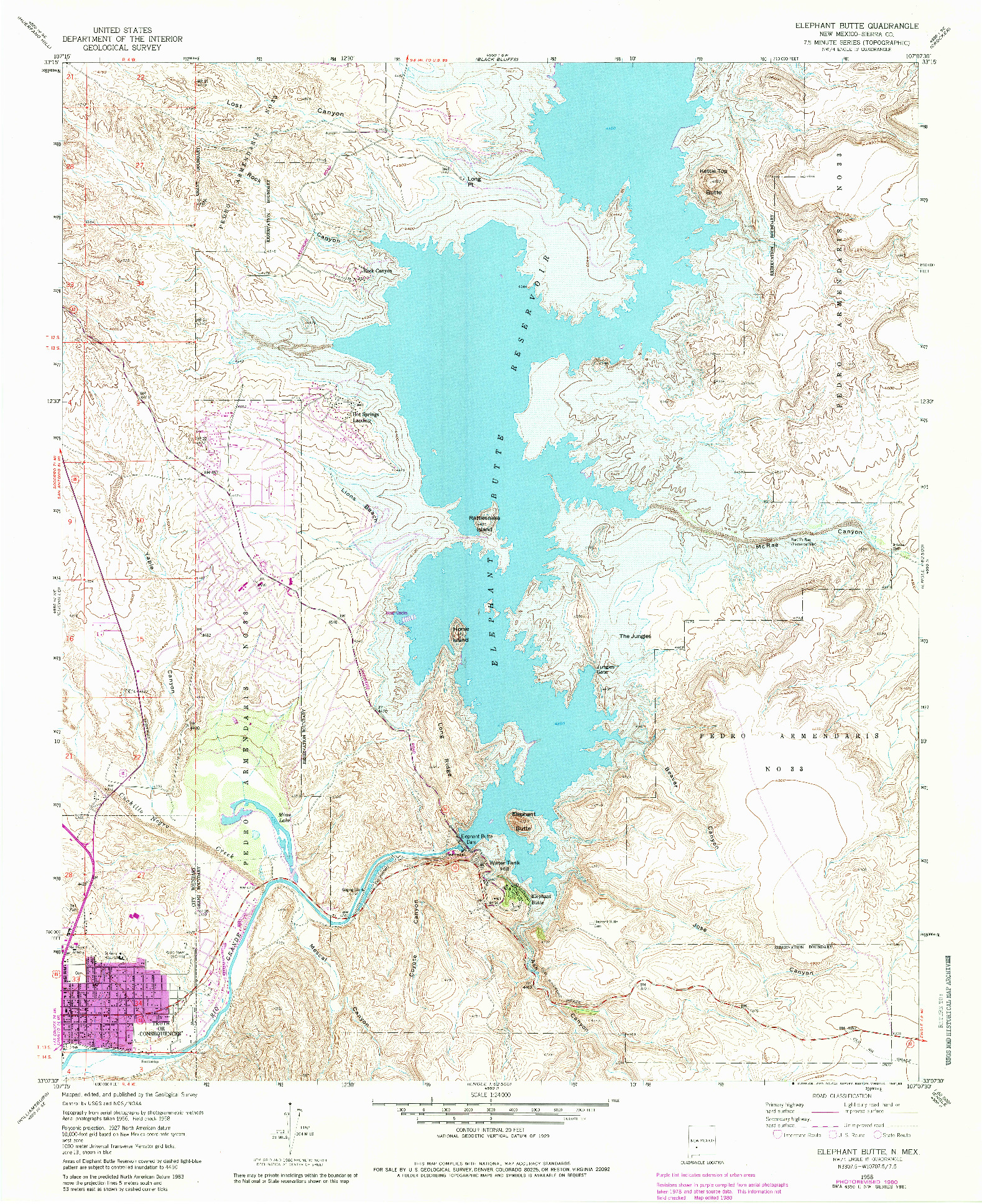 USGS 1:24000-SCALE QUADRANGLE FOR ELEPHANT BUTTE, NM 1958