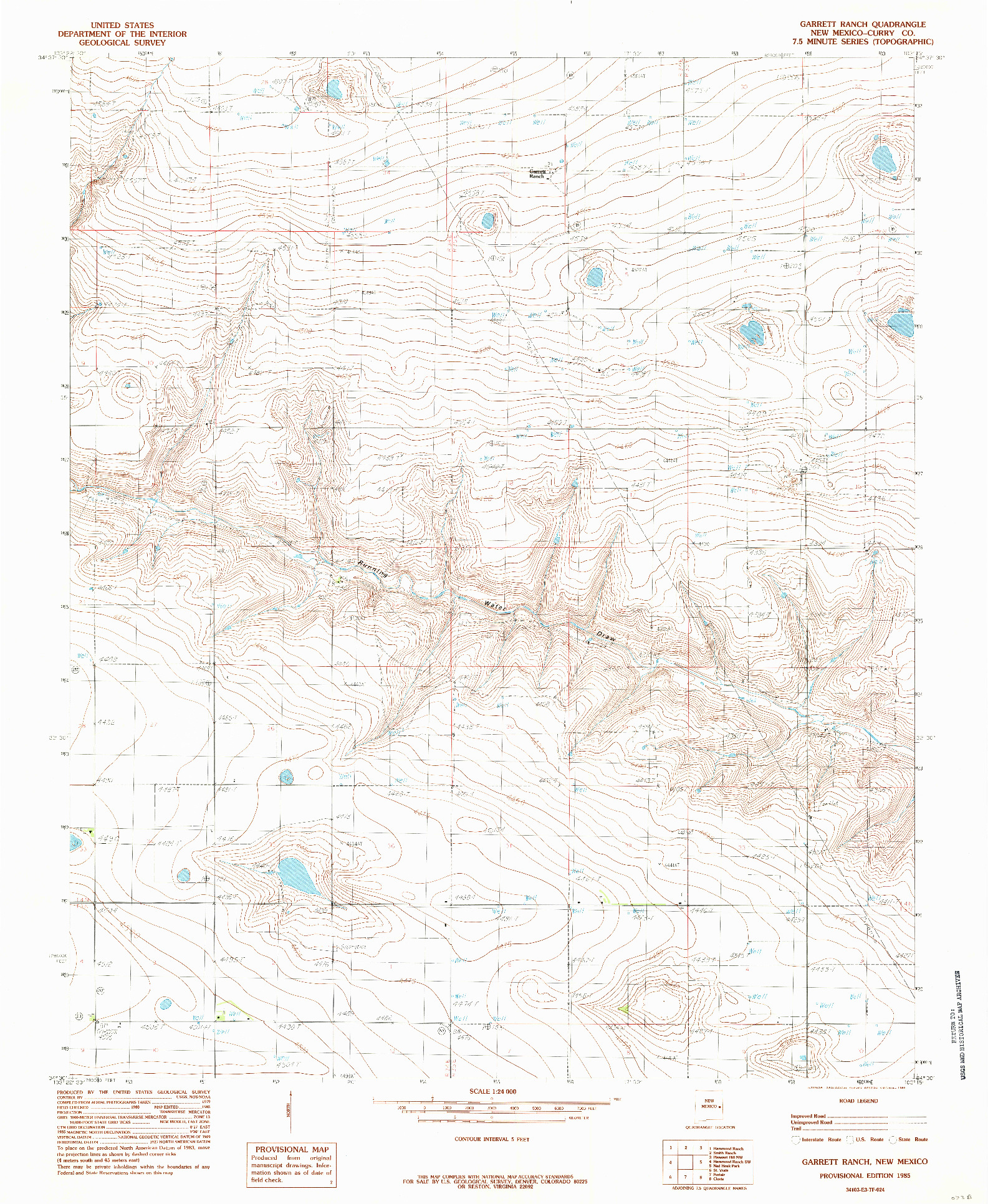 USGS 1:24000-SCALE QUADRANGLE FOR GARRETT RANCH, NM 1985