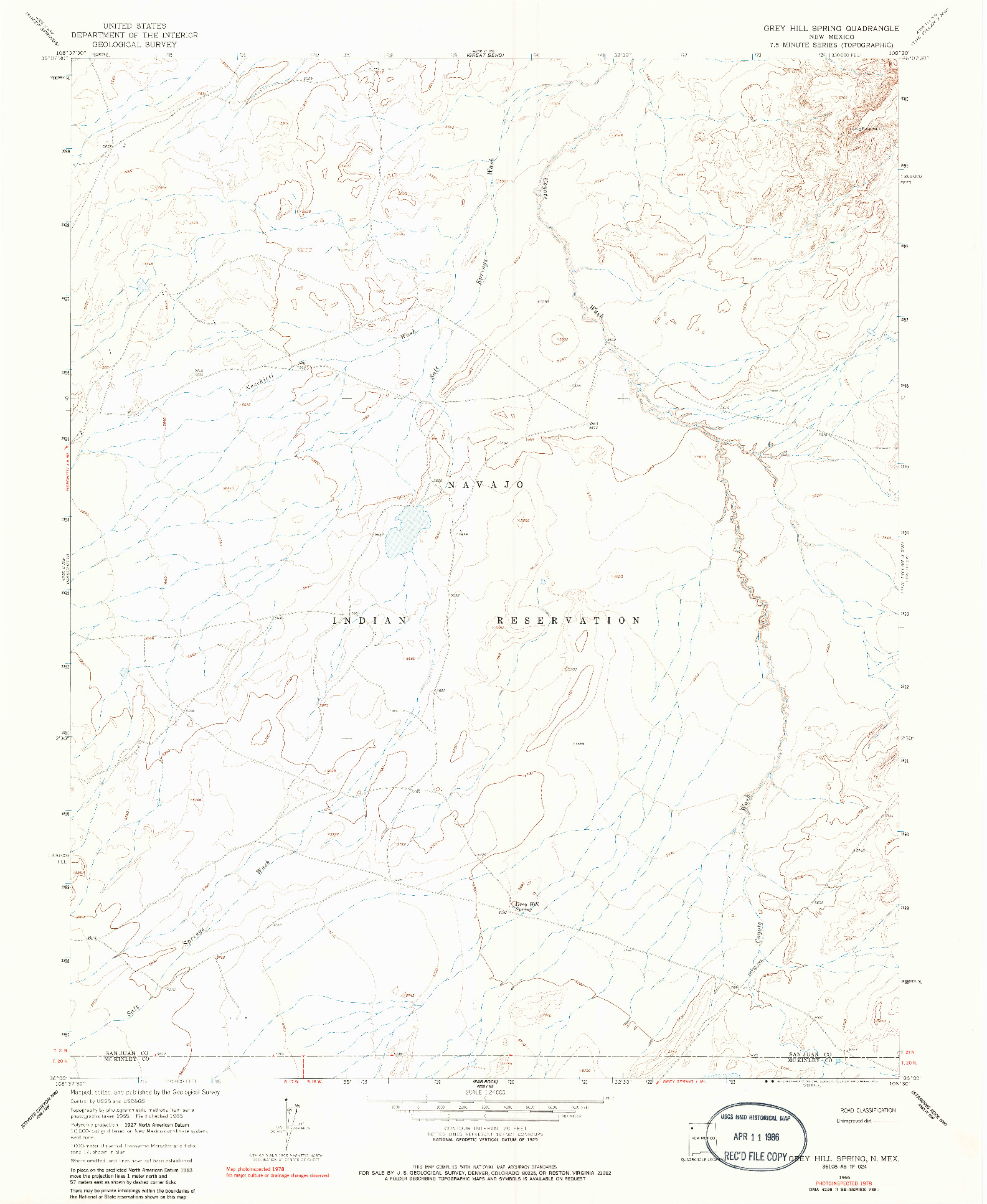 USGS 1:24000-SCALE QUADRANGLE FOR GREY HILL SPRING, NM 1966
