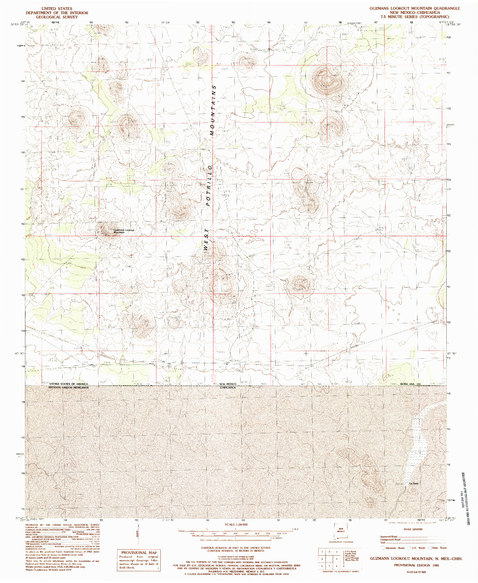 USGS 1:24000-SCALE QUADRANGLE FOR GUZMANS LOOKOUT MOUNTAIN, NM 1985