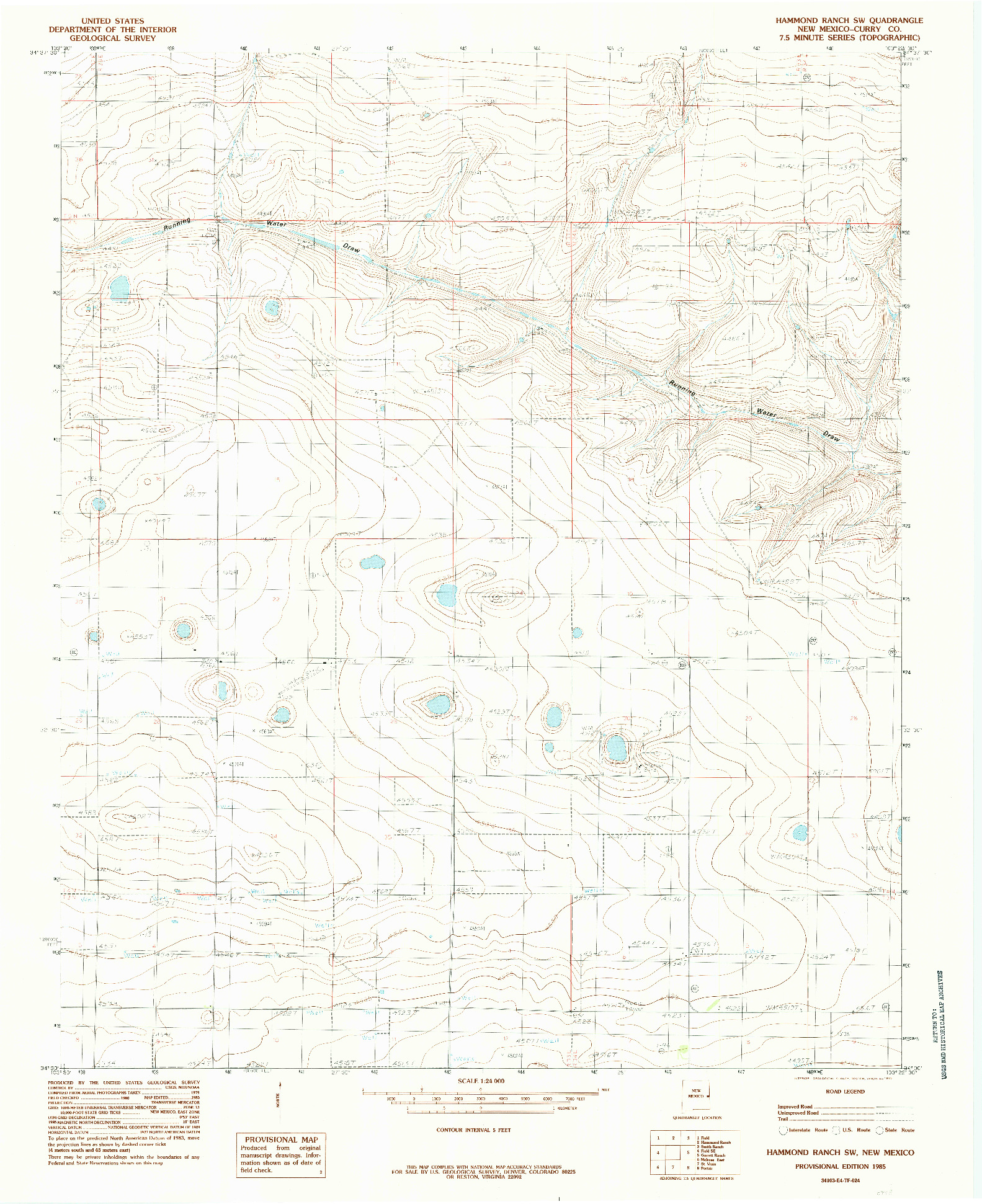 USGS 1:24000-SCALE QUADRANGLE FOR HAMMOND RANCH SW, NM 1985