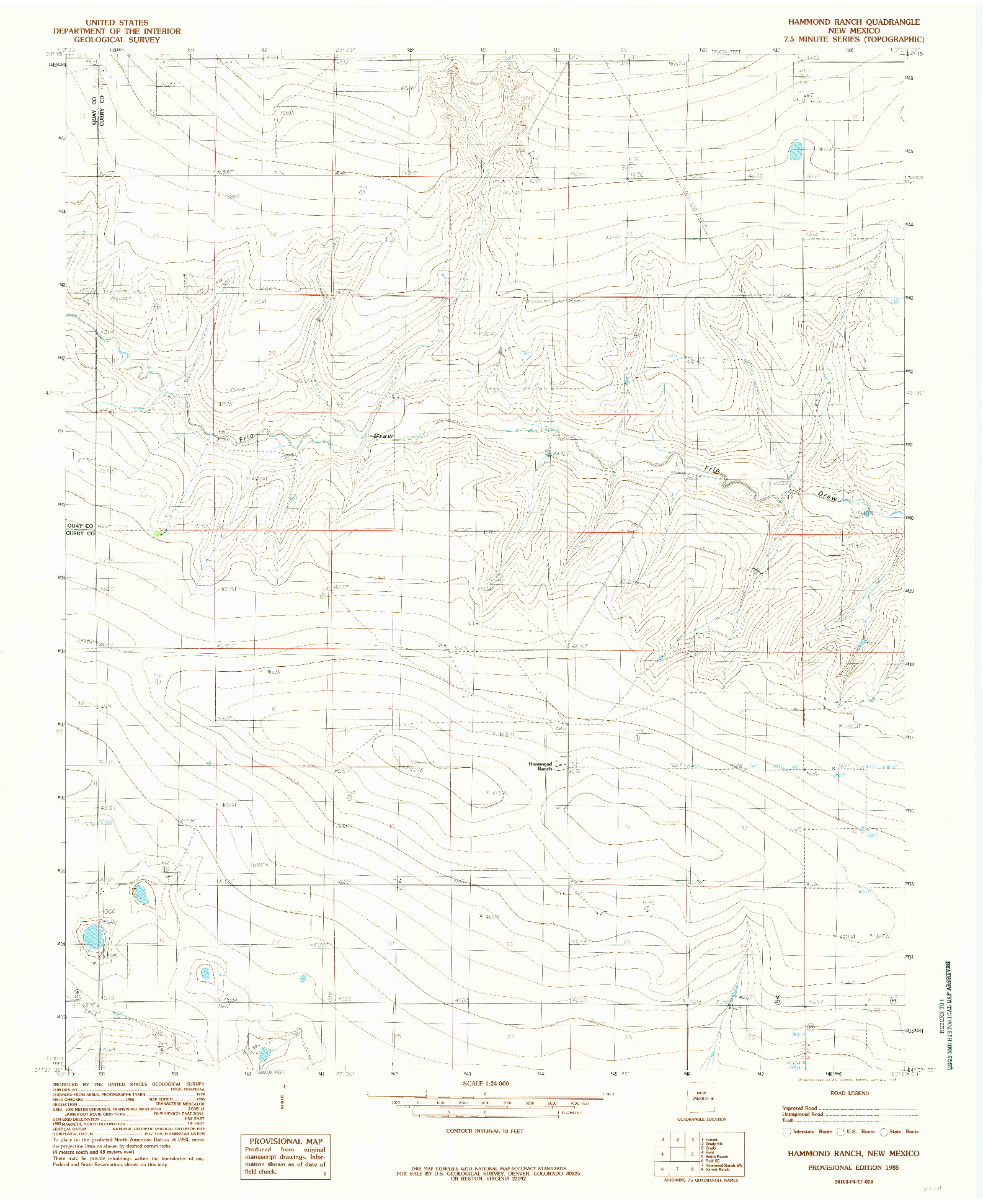 USGS 1:24000-SCALE QUADRANGLE FOR HAMMOND RANCH, NM 1985