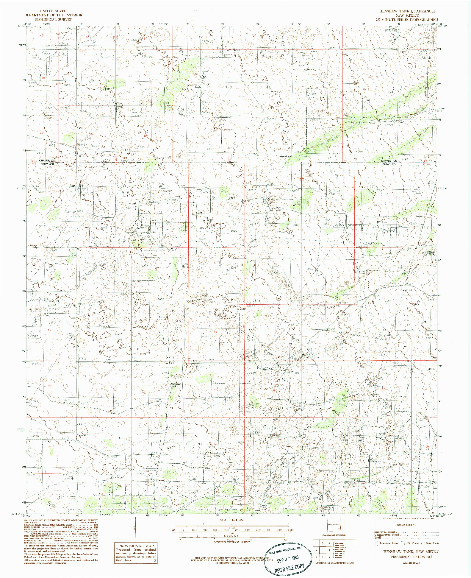 USGS 1:24000-SCALE QUADRANGLE FOR HENSHAW TANK, NM 1985