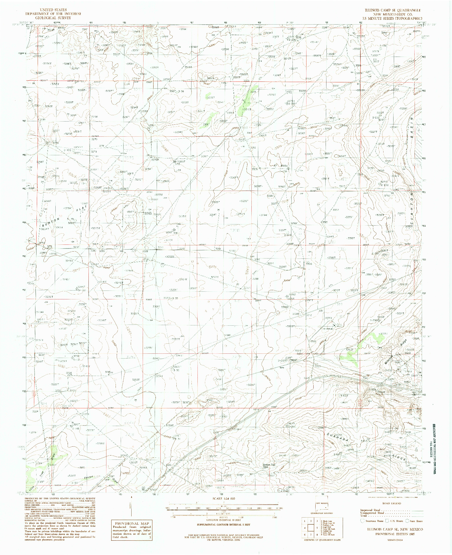 USGS 1:24000-SCALE QUADRANGLE FOR ILLINOIS CAMP SE, NM 1985