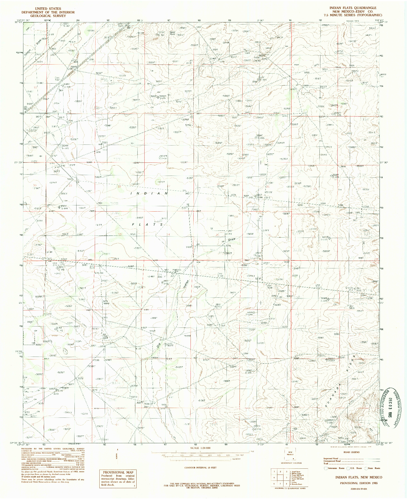 USGS 1:24000-SCALE QUADRANGLE FOR INDIAN FLATS, NM 1985