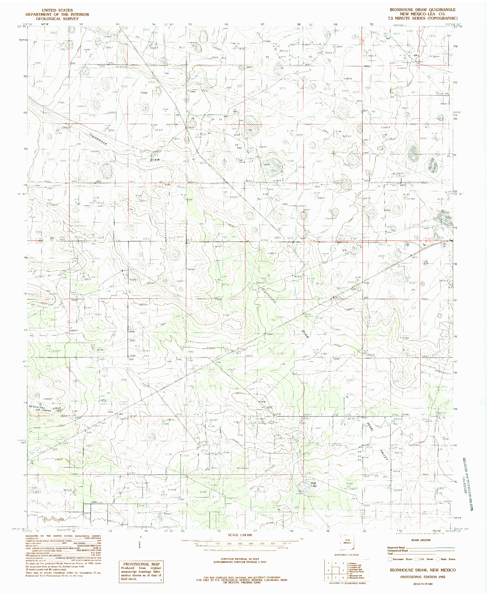 USGS 1:24000-SCALE QUADRANGLE FOR IRONHOUSE DRAW, NM 1985