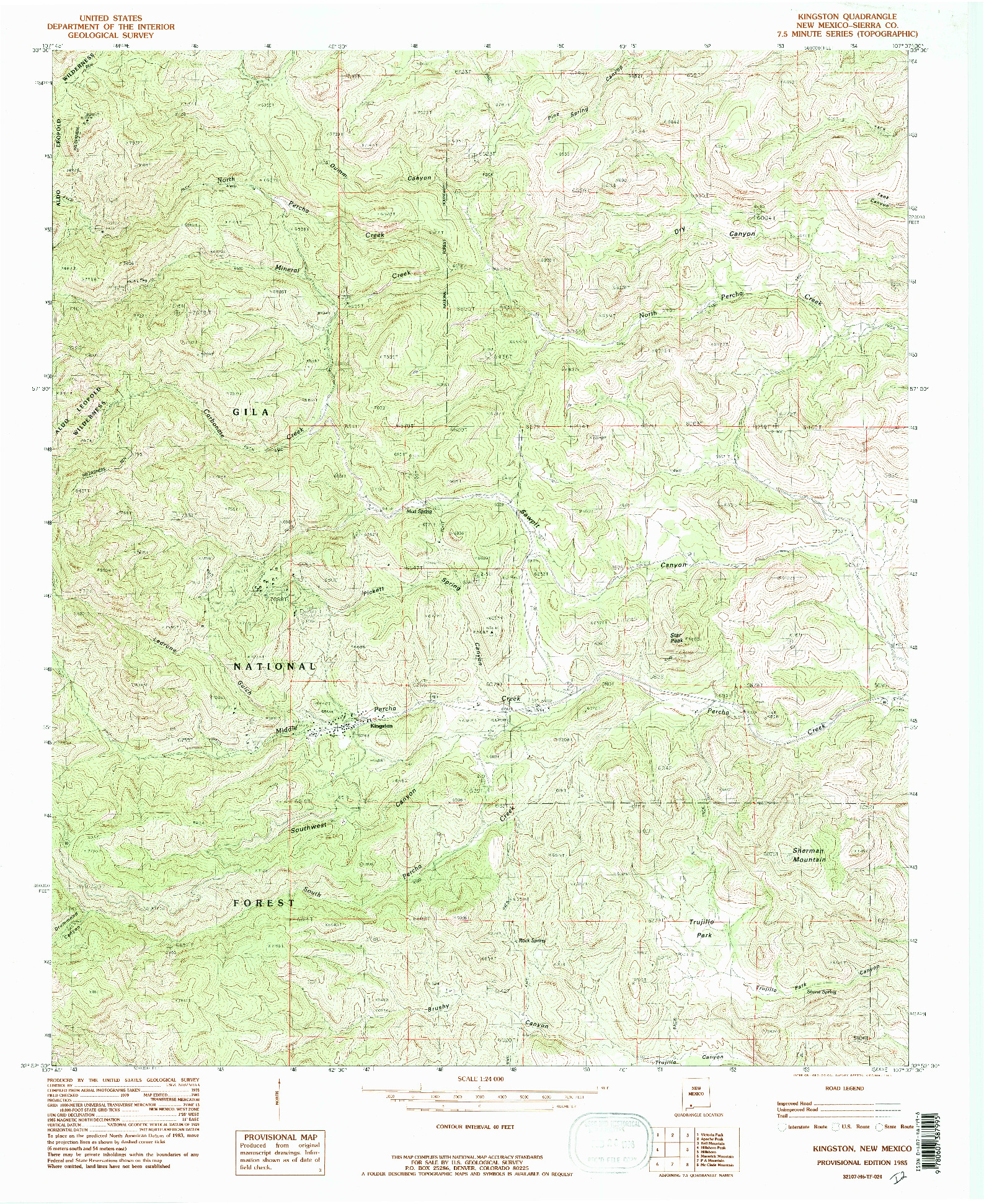 USGS 1:24000-SCALE QUADRANGLE FOR KINGSTON, NM 1985