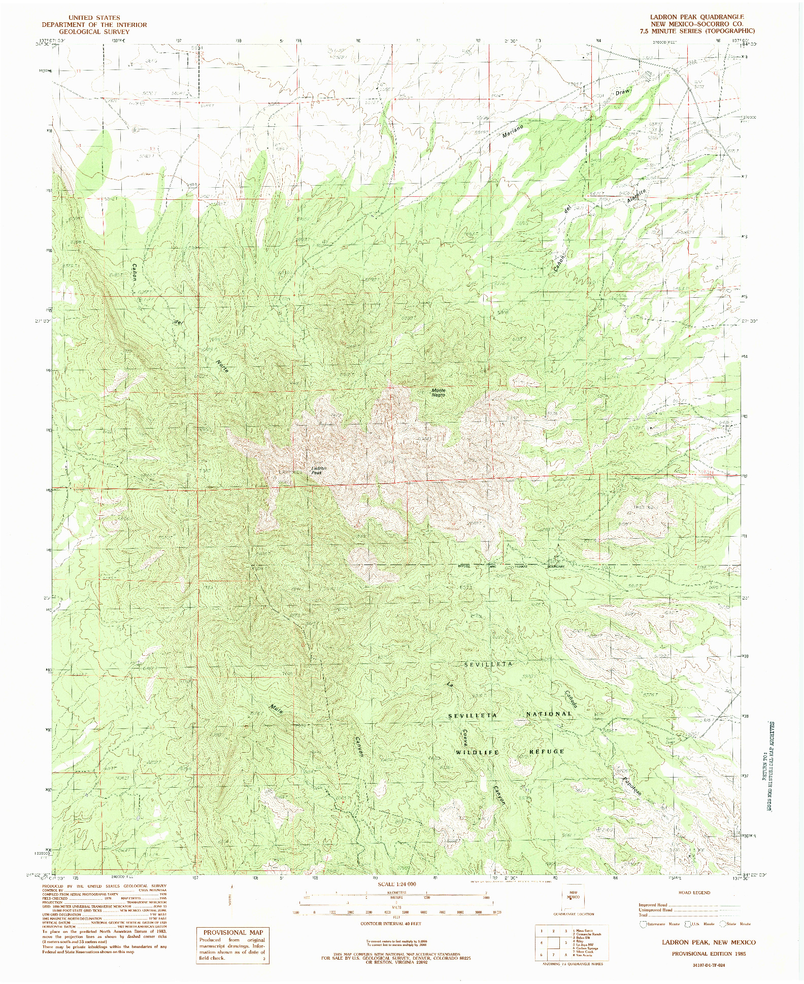 USGS 1:24000-SCALE QUADRANGLE FOR LADRON PEAK, NM 1985