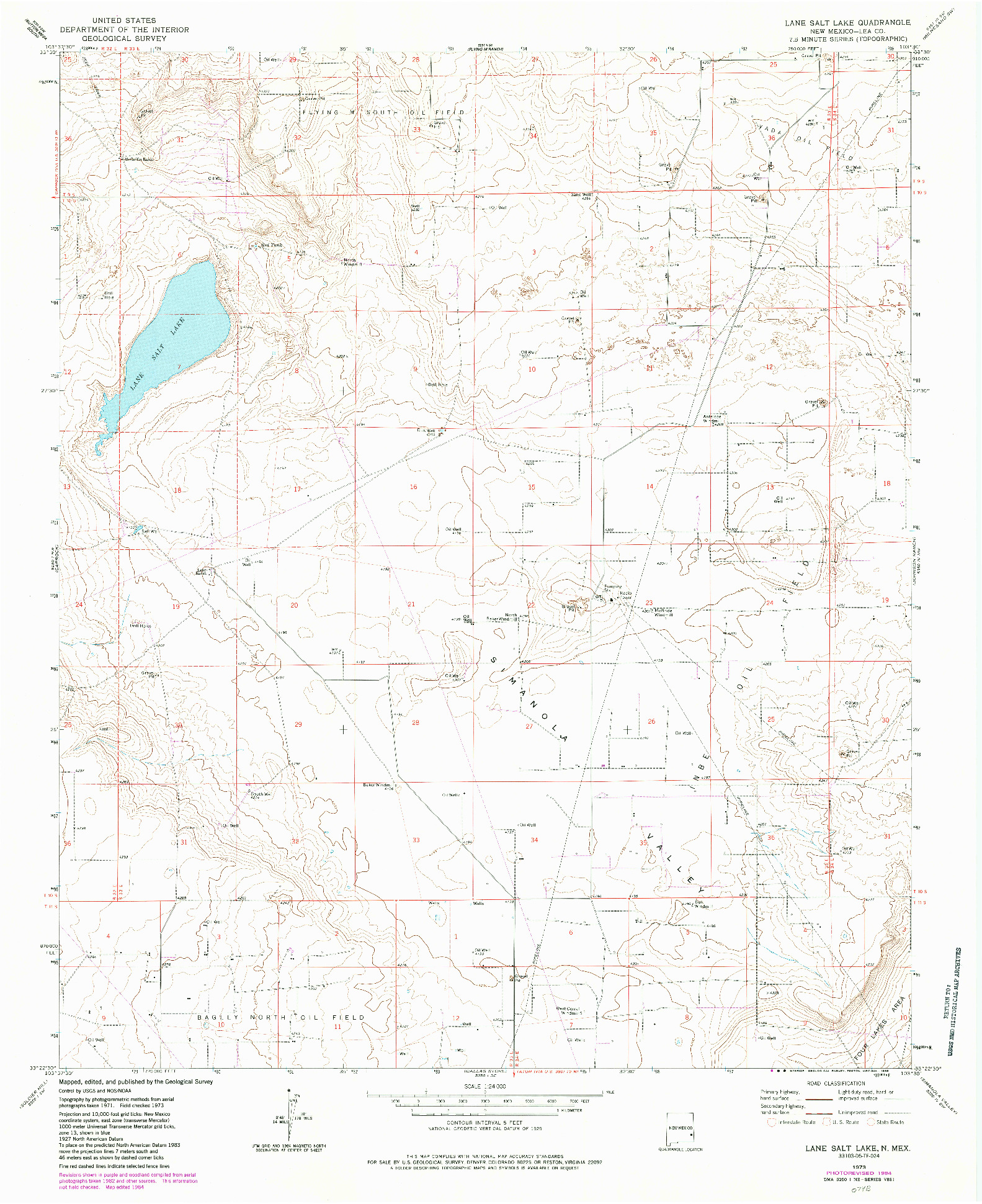 USGS 1:24000-SCALE QUADRANGLE FOR LANE SALT LAKE, NM 1973
