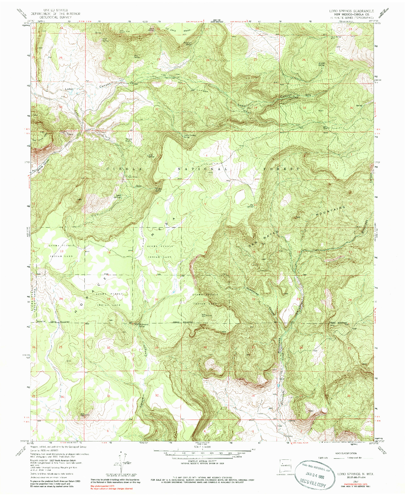 USGS 1:24000-SCALE QUADRANGLE FOR LOBO SPRINGS, NM 1957
