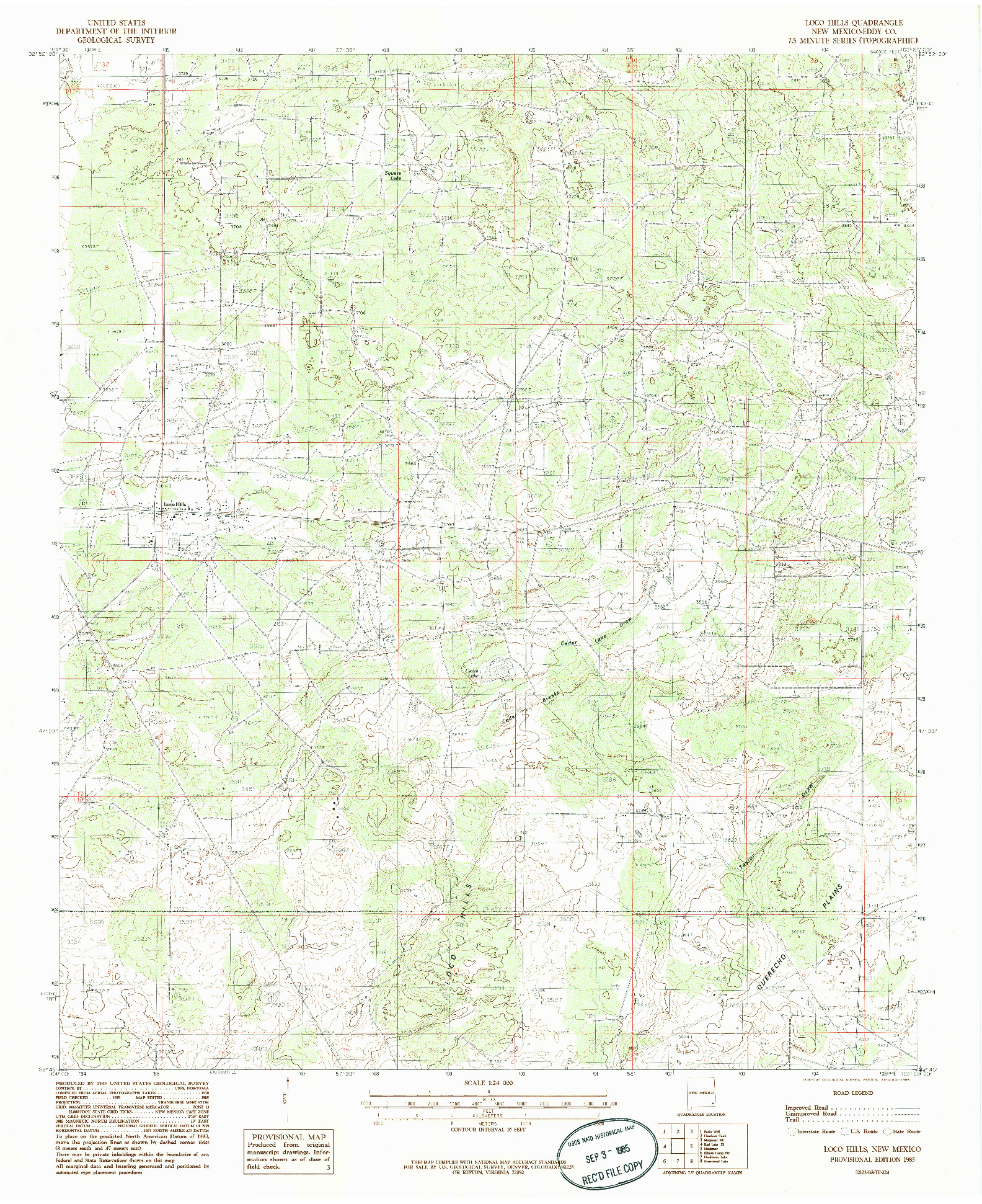 USGS 1:24000-SCALE QUADRANGLE FOR LOCO HILLS, NM 1985