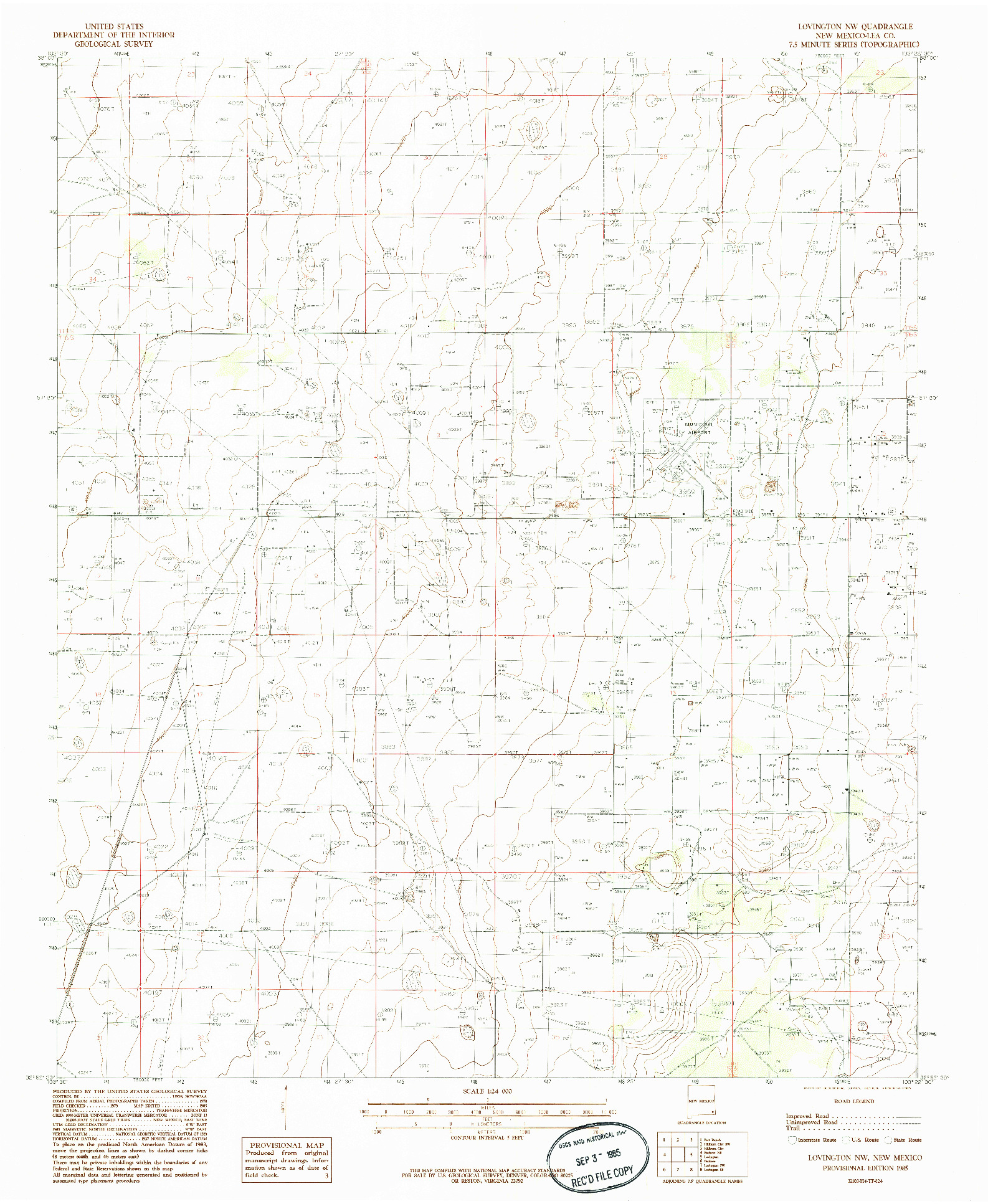 USGS 1:24000-SCALE QUADRANGLE FOR LOVINGTON NW, NM 1985
