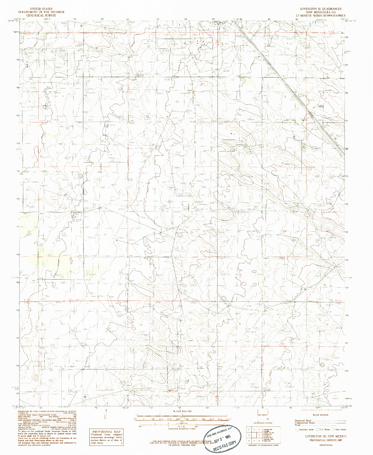 USGS 1:24000-SCALE QUADRANGLE FOR LOVINGTON SE, NM 1985