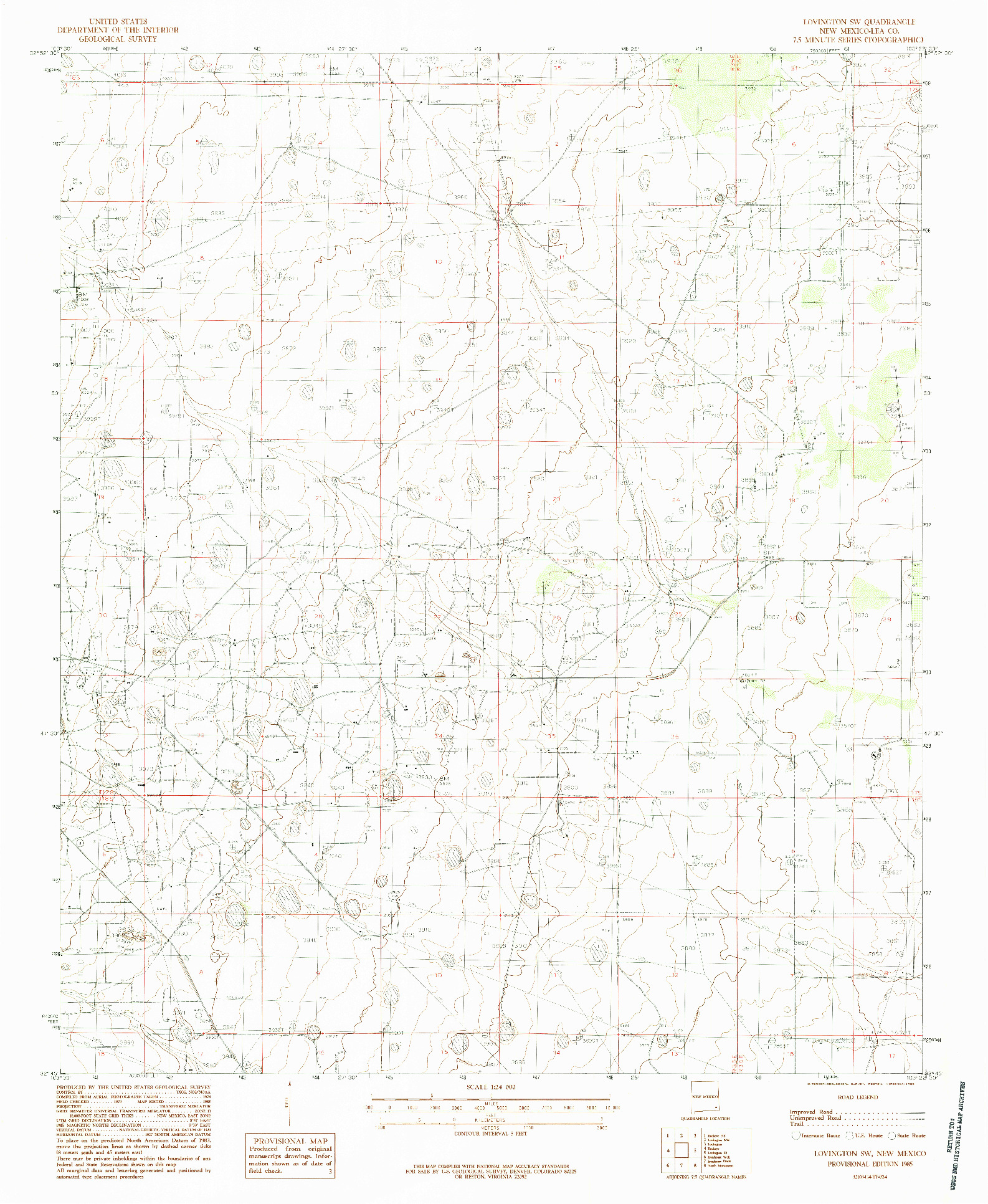 USGS 1:24000-SCALE QUADRANGLE FOR LOVINGTON SW, NM 1985