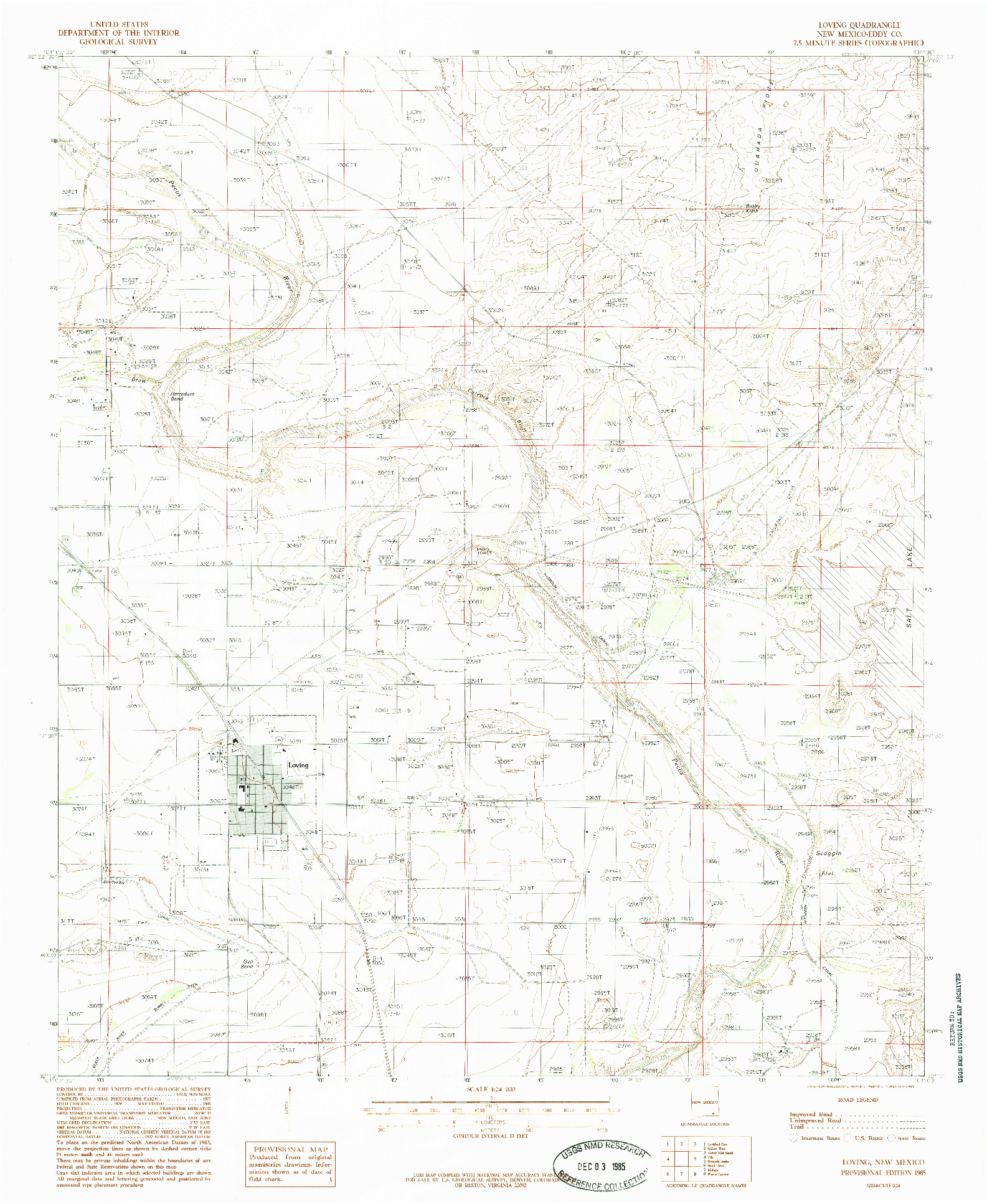 USGS 1:24000-SCALE QUADRANGLE FOR LOVING, NM 1985