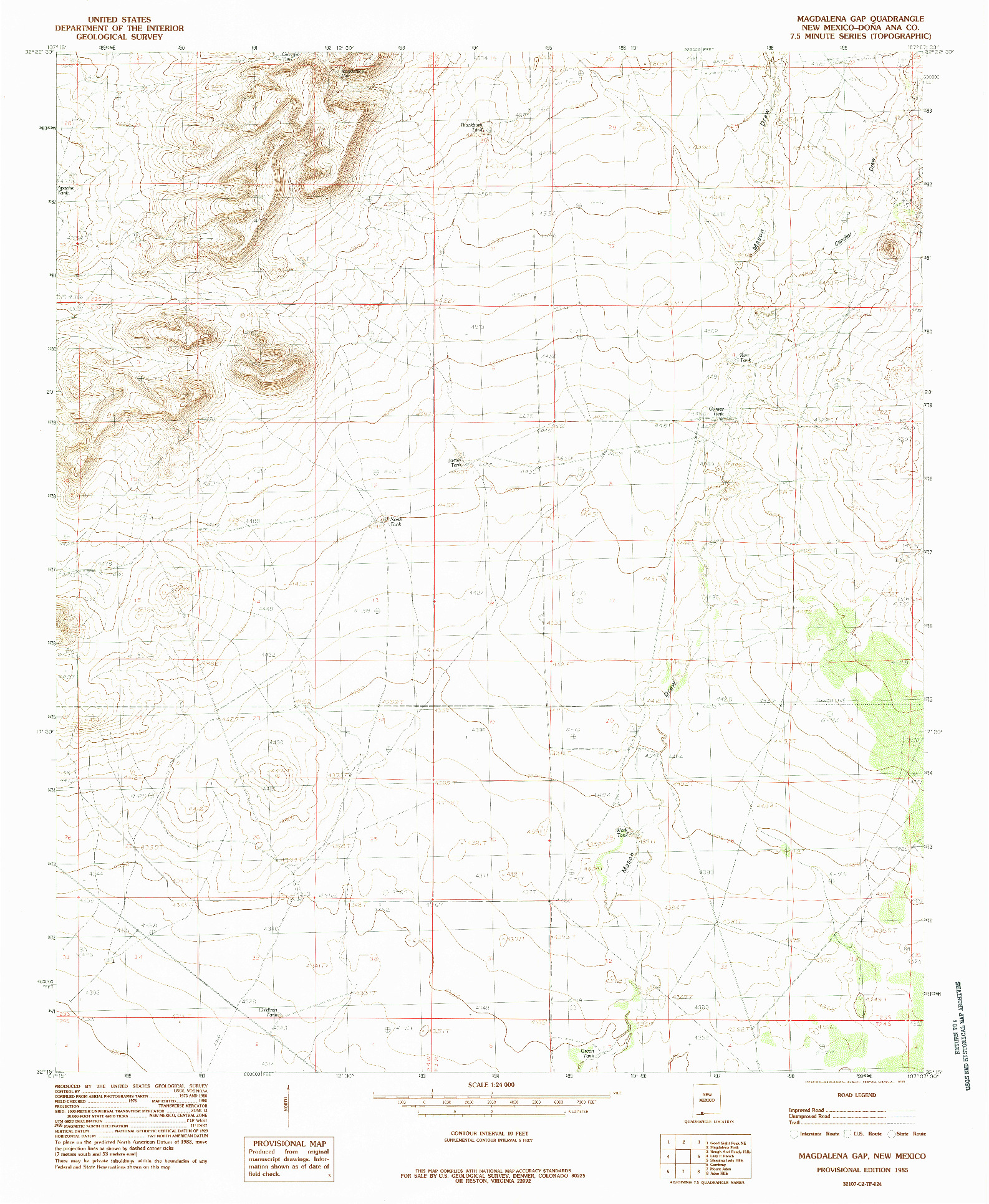 USGS 1:24000-SCALE QUADRANGLE FOR MAGDALENA GAP, NM 1985