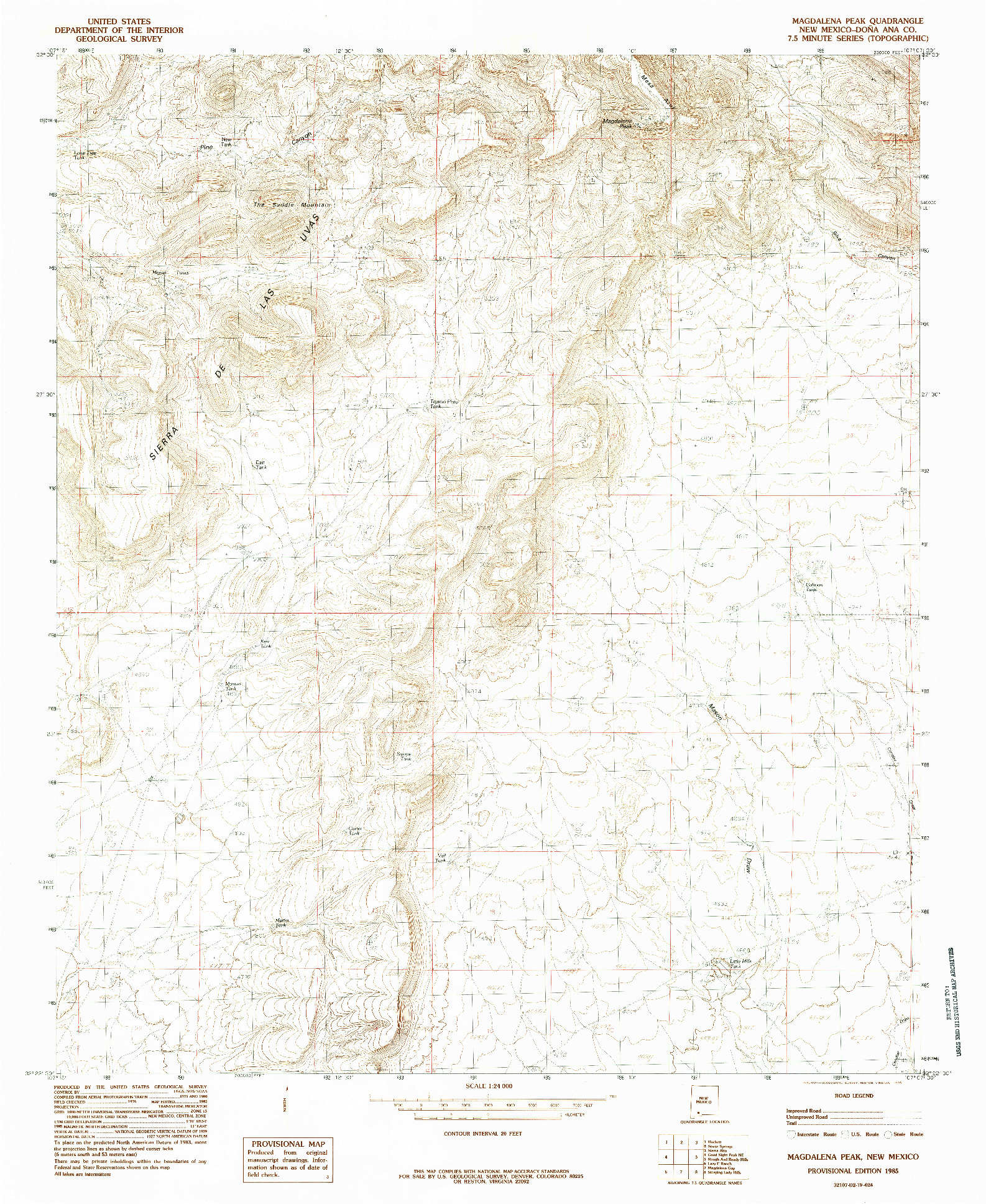 USGS 1:24000-SCALE QUADRANGLE FOR MAGDALENA PEAK, NM 1985