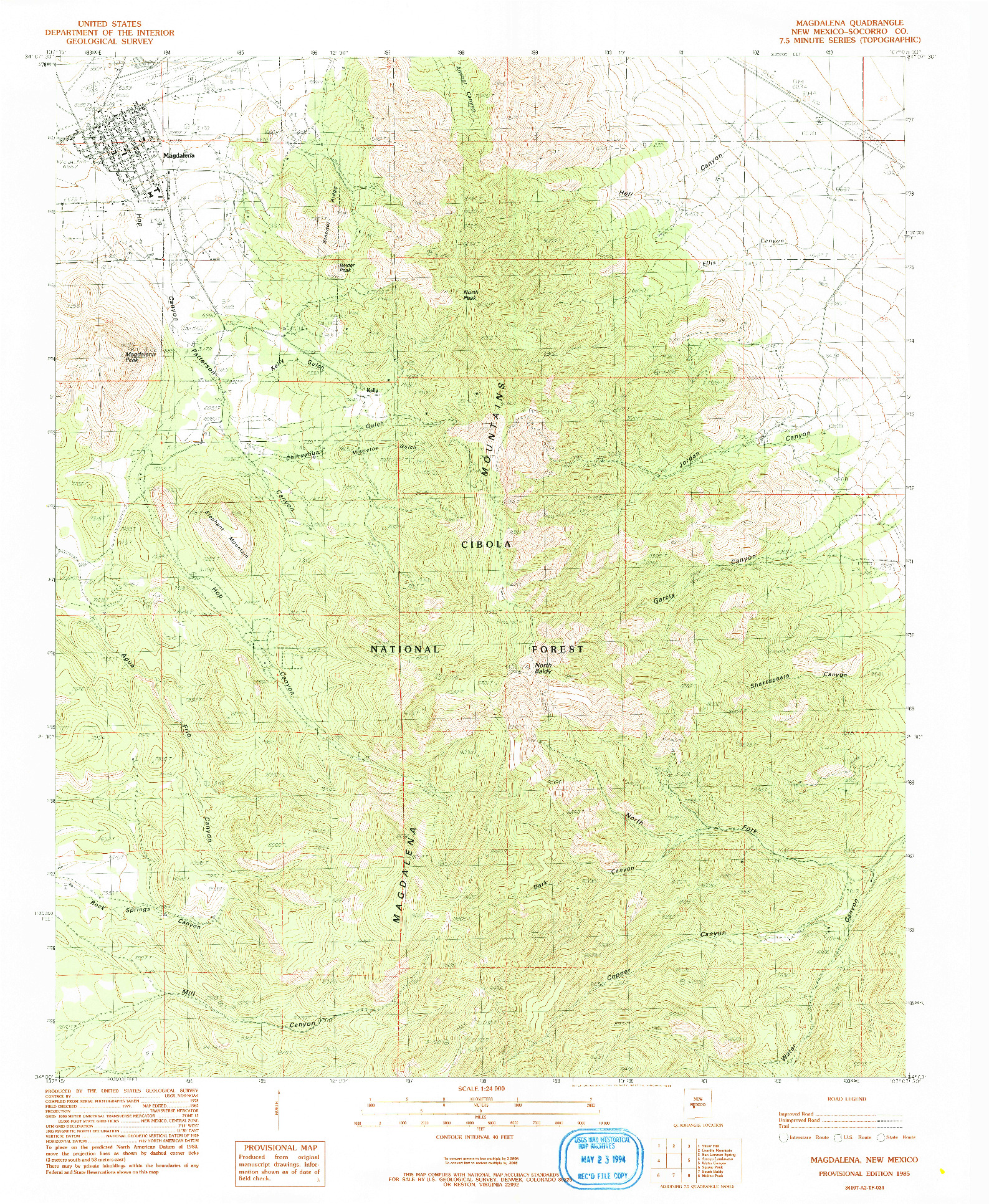 USGS 1:24000-SCALE QUADRANGLE FOR MAGDALENA, NM 1985