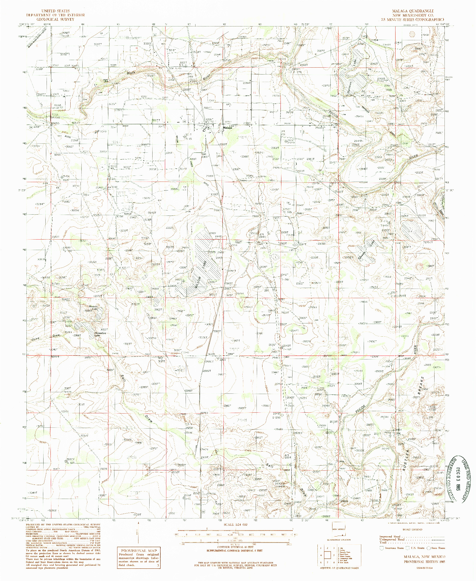 USGS 1:24000-SCALE QUADRANGLE FOR MALAGA, NM 1985