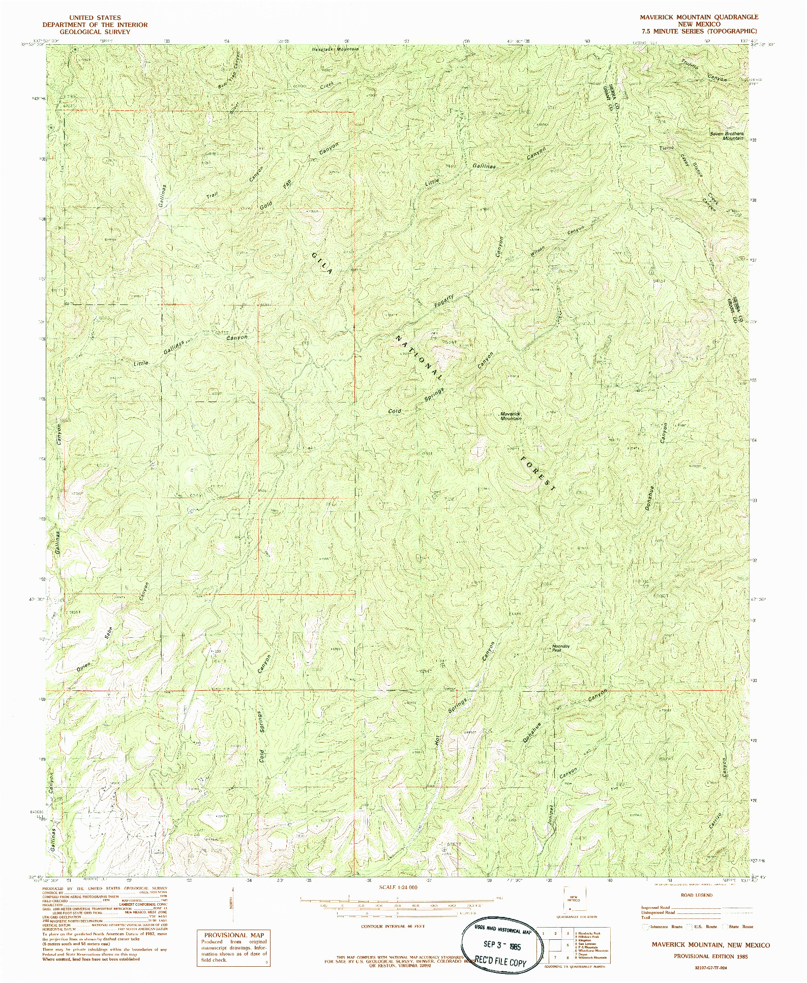 USGS 1:24000-SCALE QUADRANGLE FOR MAVERICK MOUNTAIN, NM 1985