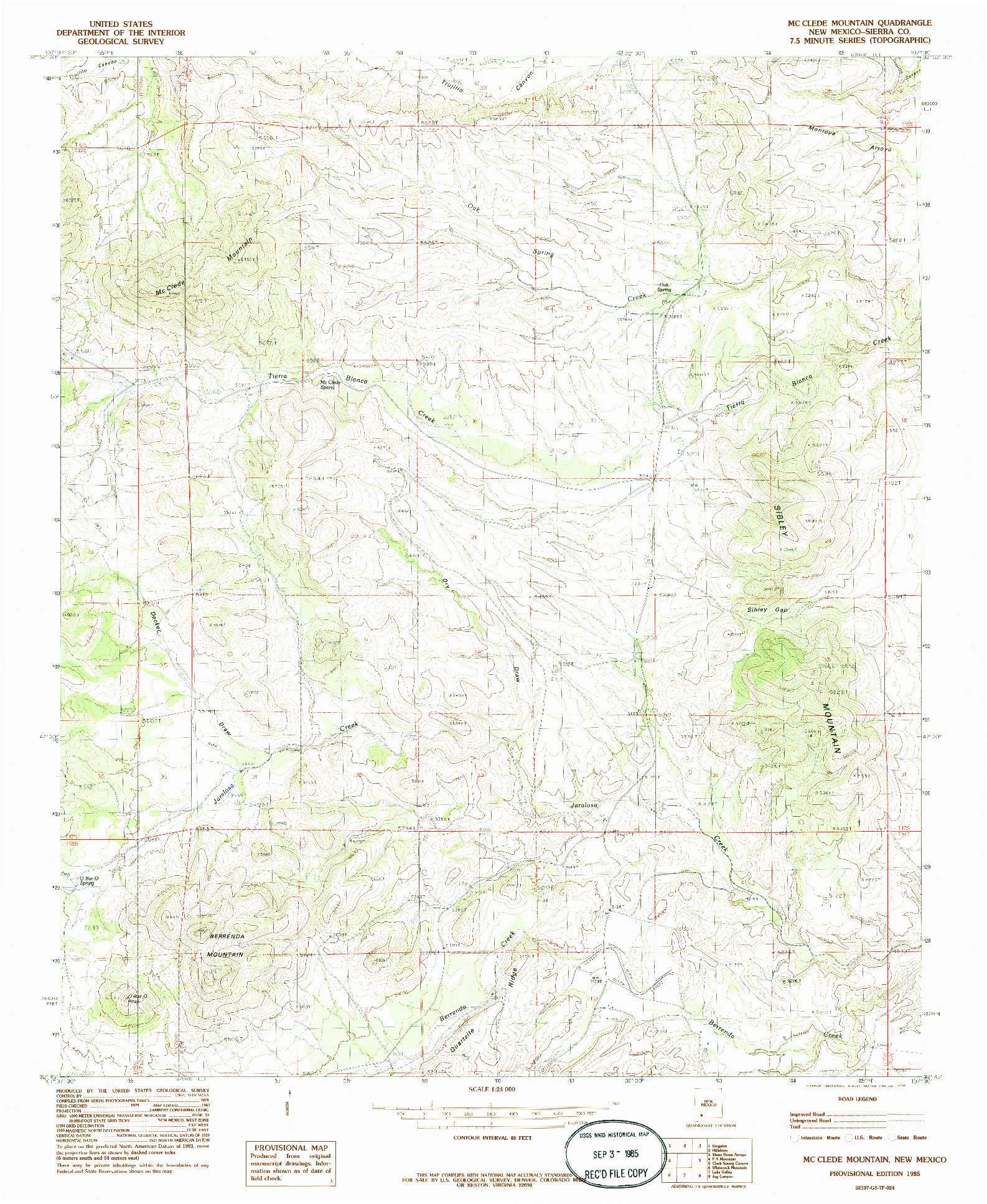 USGS 1:24000-SCALE QUADRANGLE FOR MC CLEDE MOUNTAIN, NM 1985