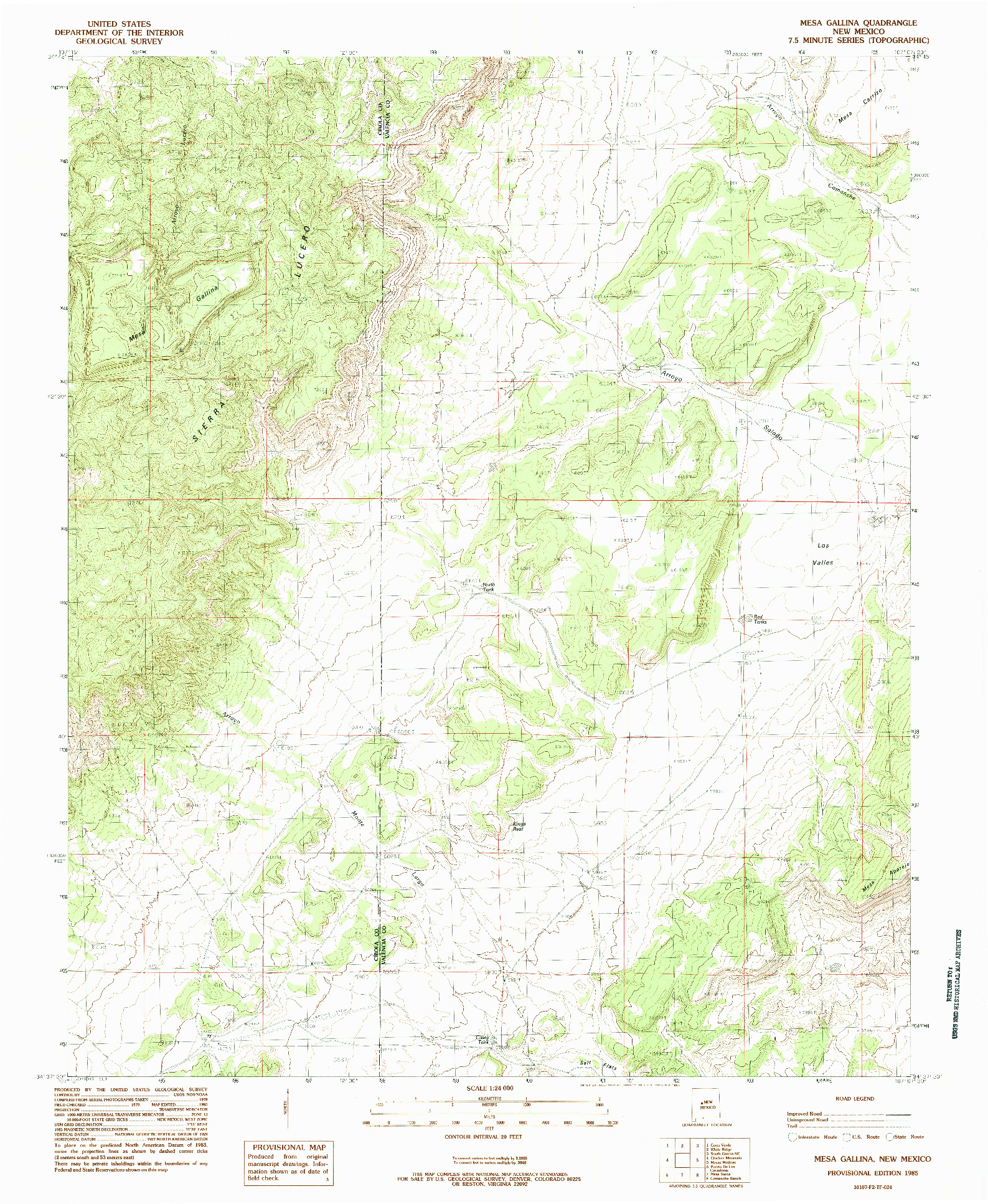 USGS 1:24000-SCALE QUADRANGLE FOR MESA GALLINA, NM 1985