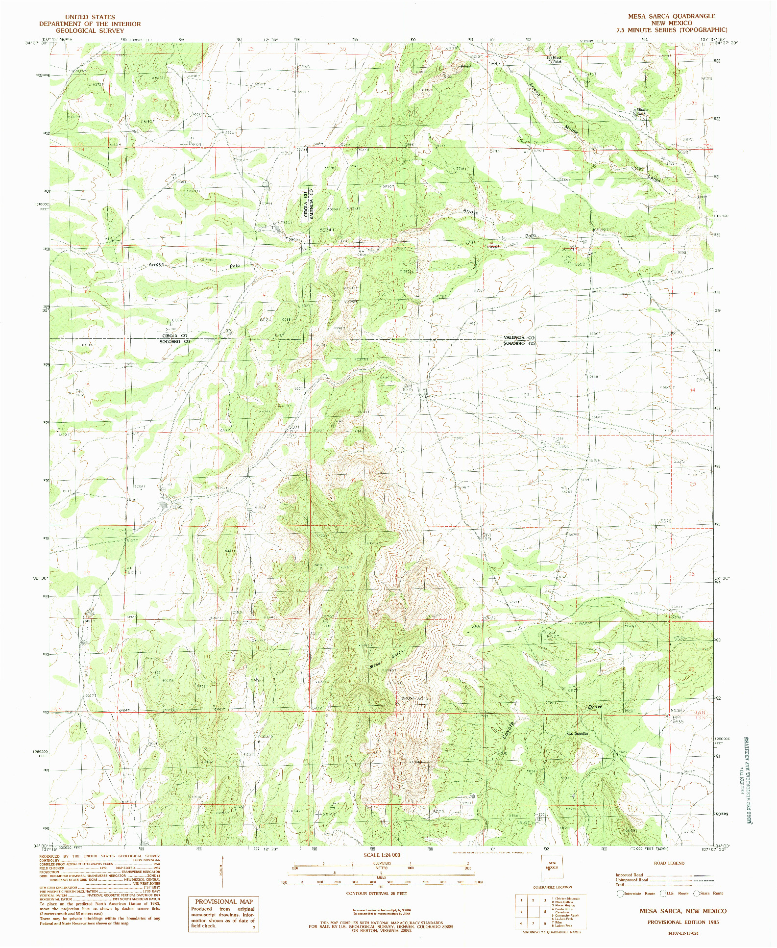 USGS 1:24000-SCALE QUADRANGLE FOR MESA SARCA, NM 1985
