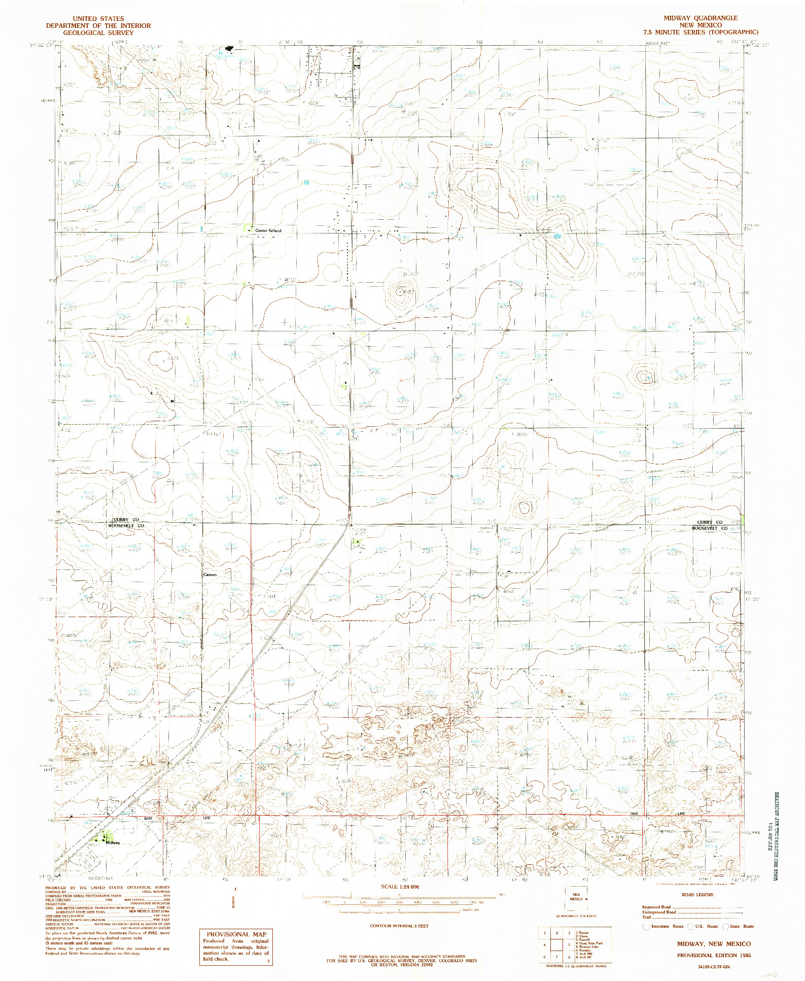 USGS 1:24000-SCALE QUADRANGLE FOR MIDWAY, NM 1985