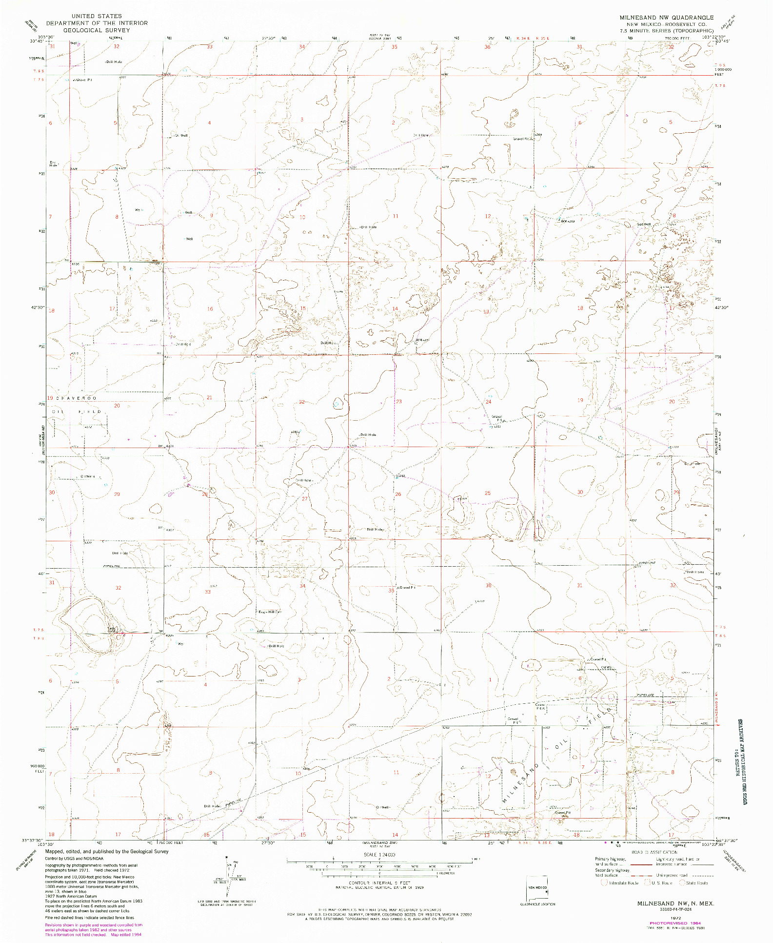 USGS 1:24000-SCALE QUADRANGLE FOR MILNESAND NW, NM 1972