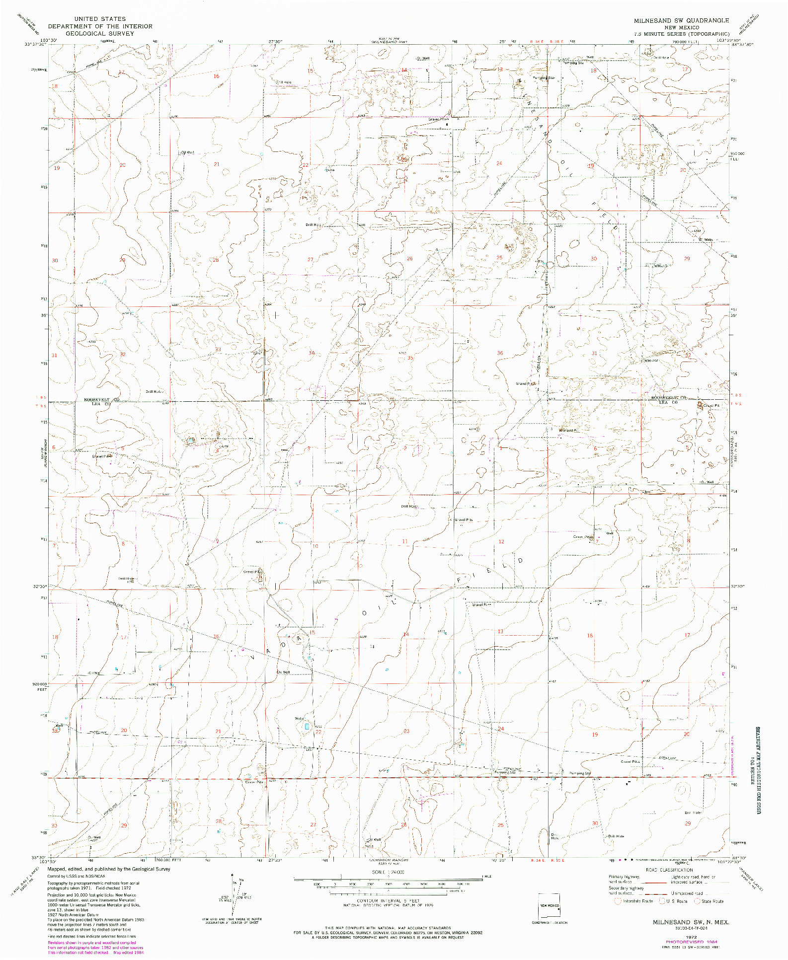 USGS 1:24000-SCALE QUADRANGLE FOR MILNESAND SW, NM 1972