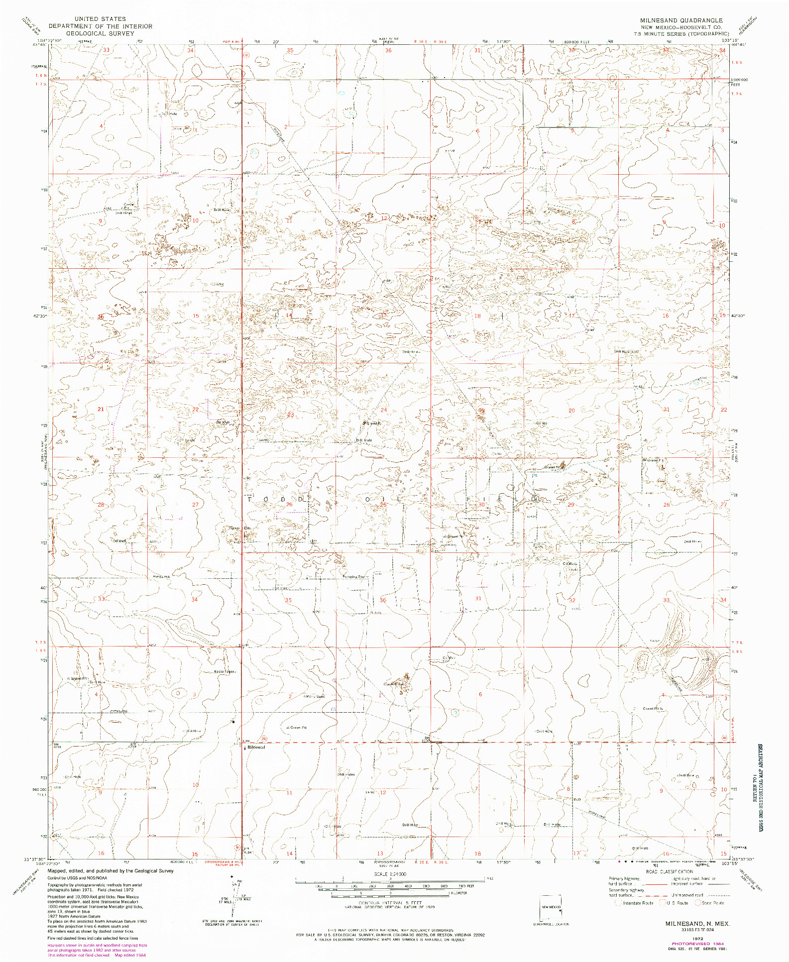 USGS 1:24000-SCALE QUADRANGLE FOR MILNESAND, NM 1972