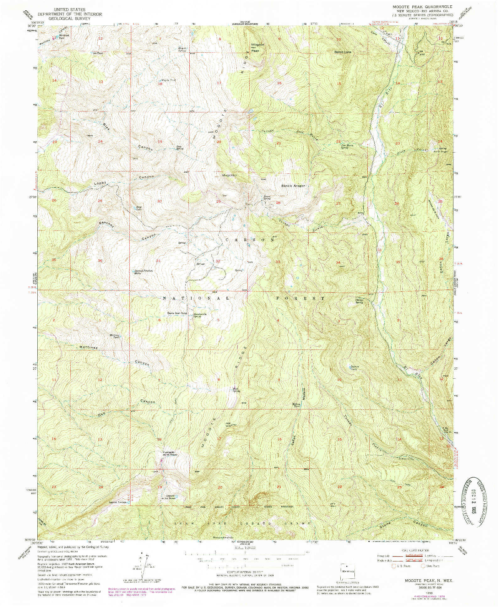 USGS 1:24000-SCALE QUADRANGLE FOR MOGOTE PEAK, NM 1953