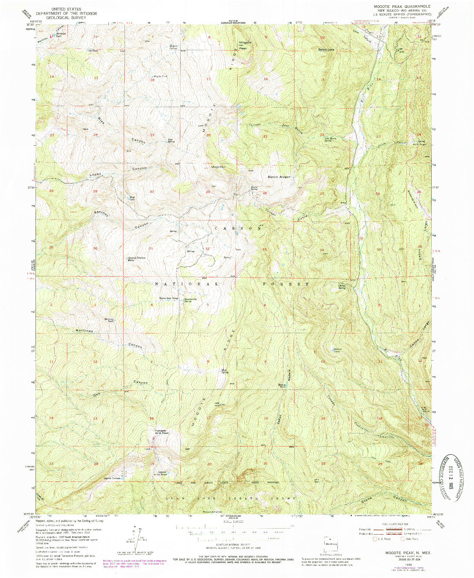 USGS 1:24000-SCALE QUADRANGLE FOR MOGOTE PEAK, NM 1953