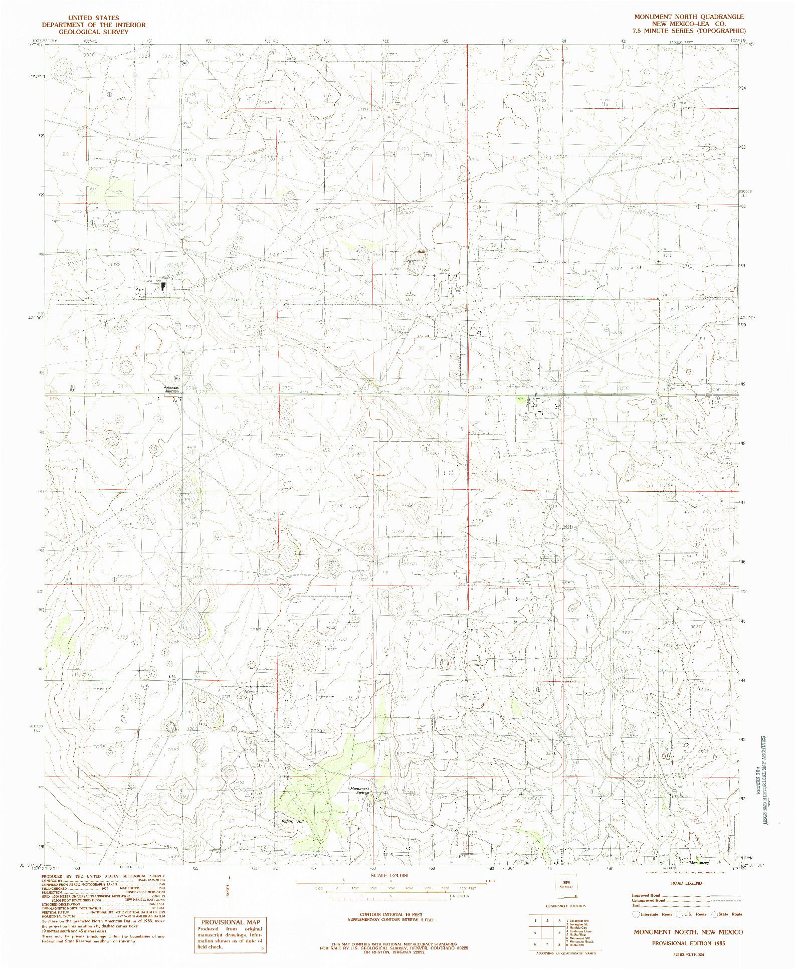 USGS 1:24000-SCALE QUADRANGLE FOR MONUMENT NORTH, NM 1985