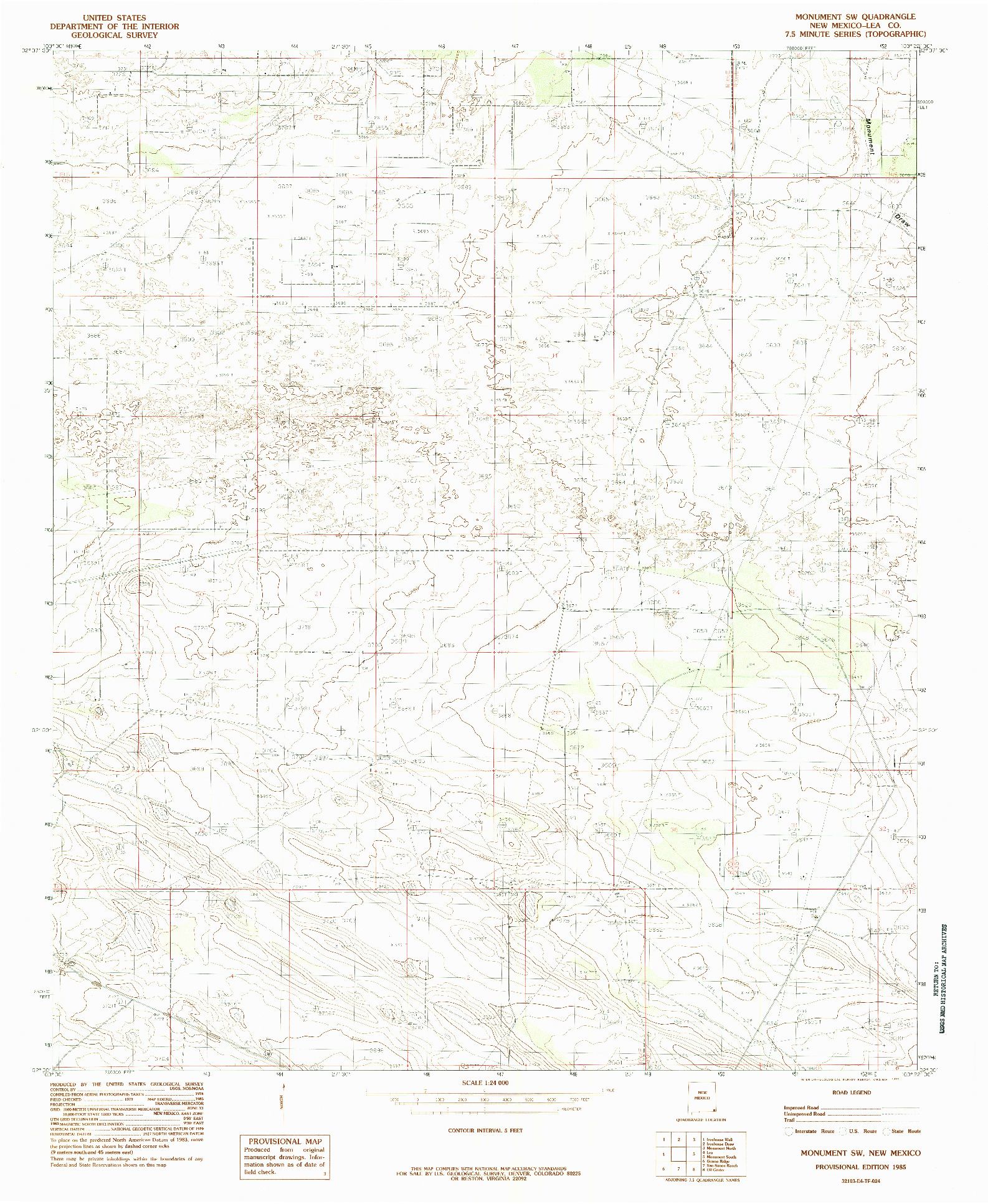 USGS 1:24000-SCALE QUADRANGLE FOR MONUMENT SW, NM 1985