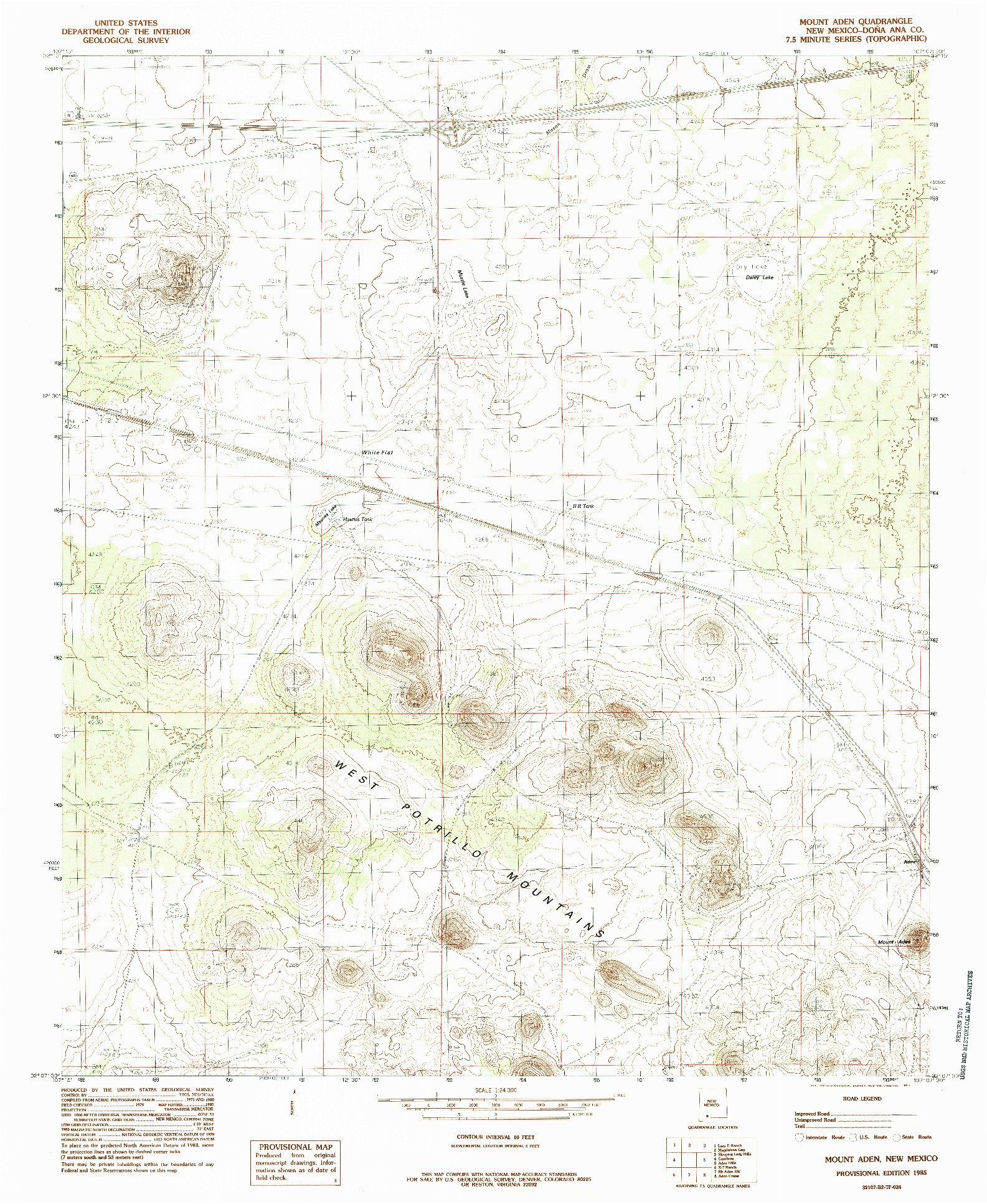 USGS 1:24000-SCALE QUADRANGLE FOR MOUNT ADEN, NM 1985