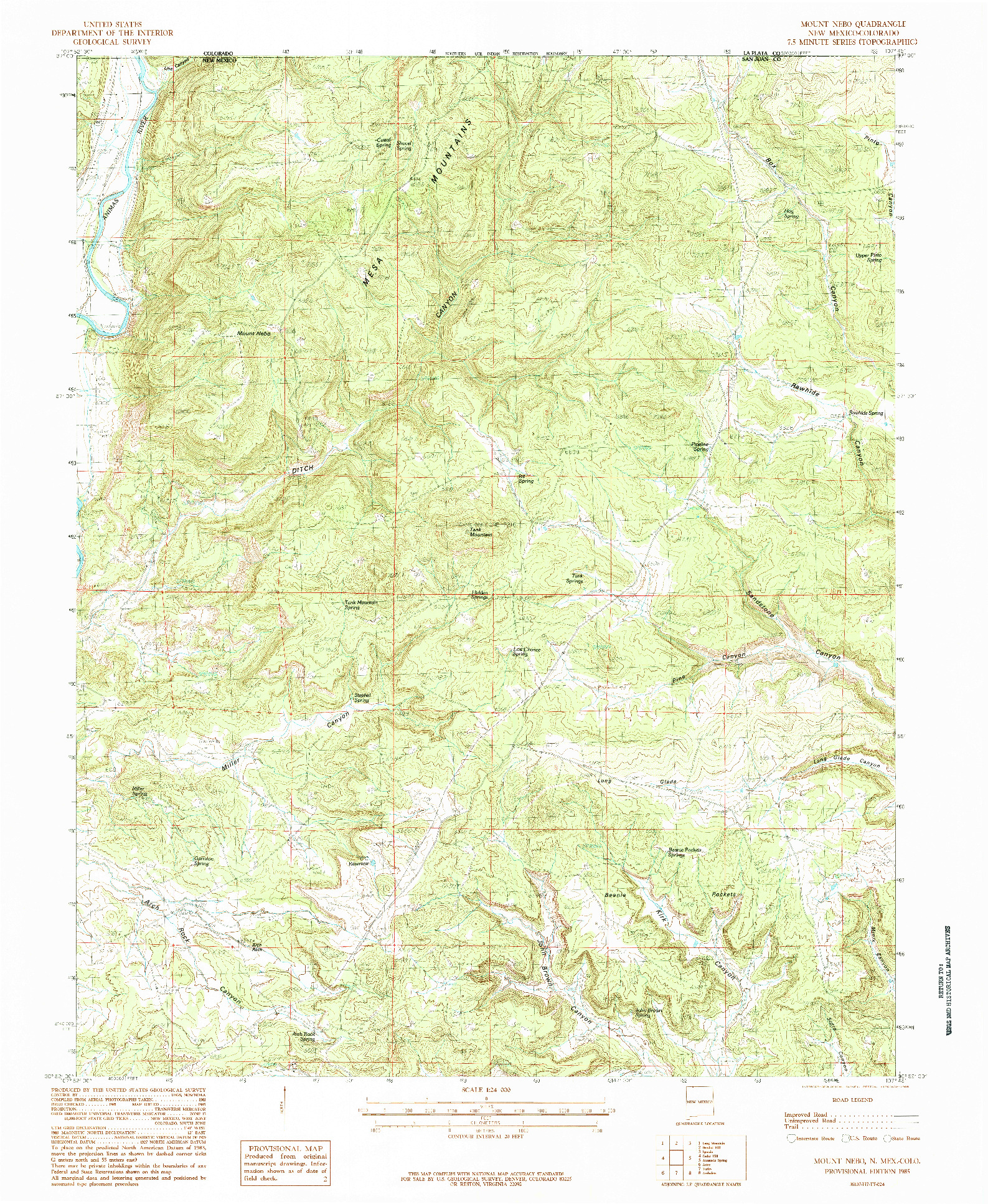 USGS 1:24000-SCALE QUADRANGLE FOR MOUNT NEBO, NM 1985